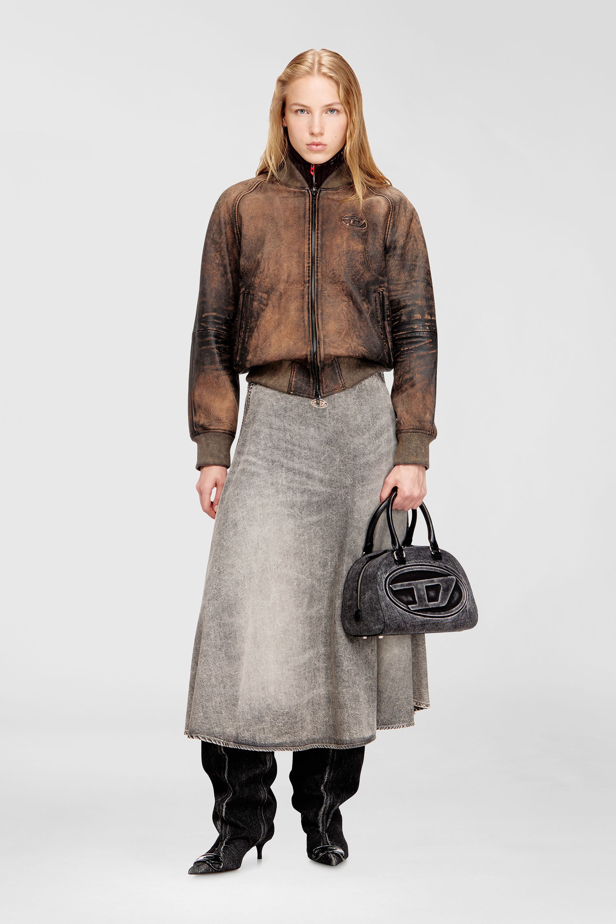 Diesel - 1DR DOME TOP HANDLE, Woman's 1DR Dome-Bowling bag in washed denim in Grey - 2