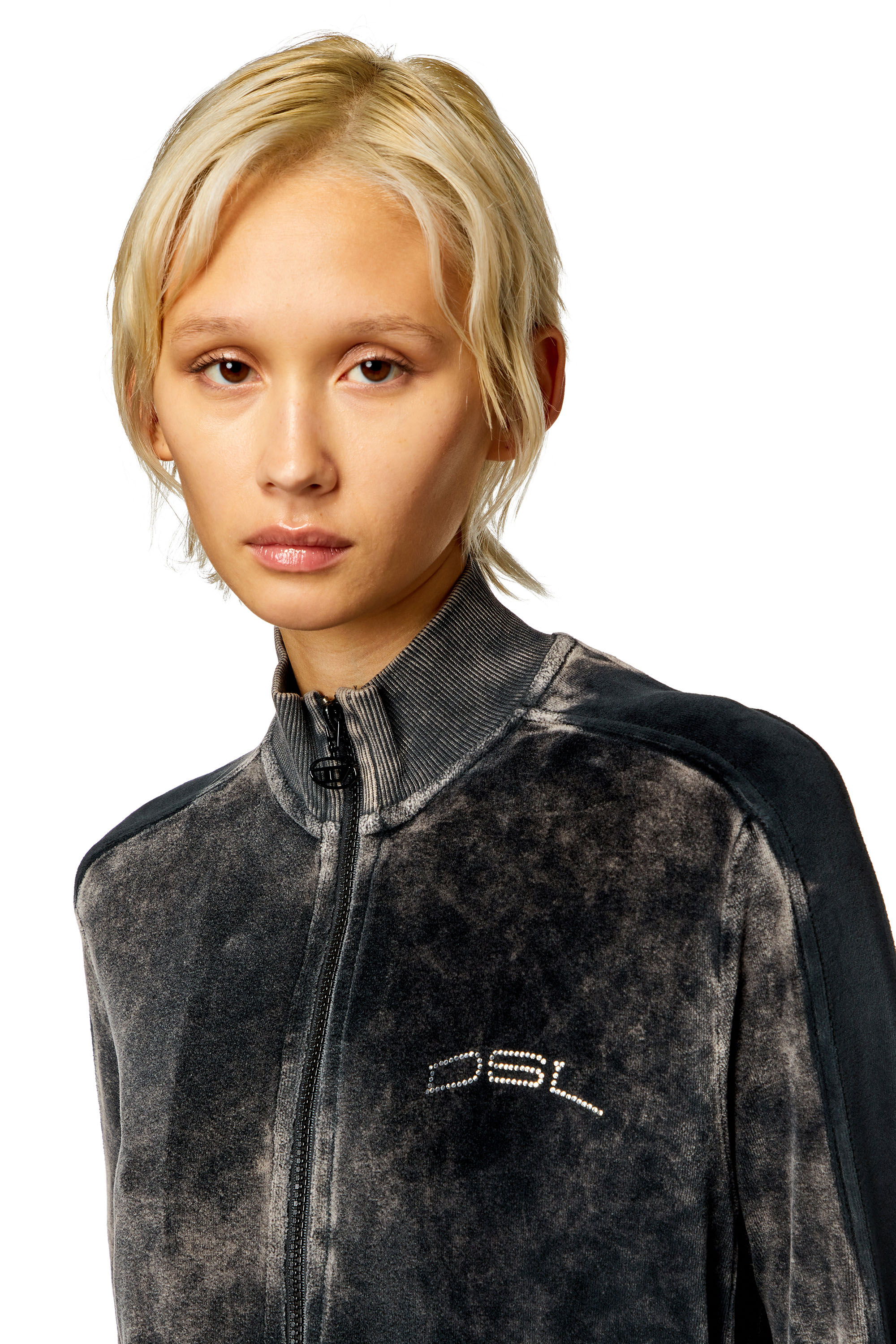 Diesel - F-KINIGLI, Woman Track jacket in treated chenille in Black - Image 5