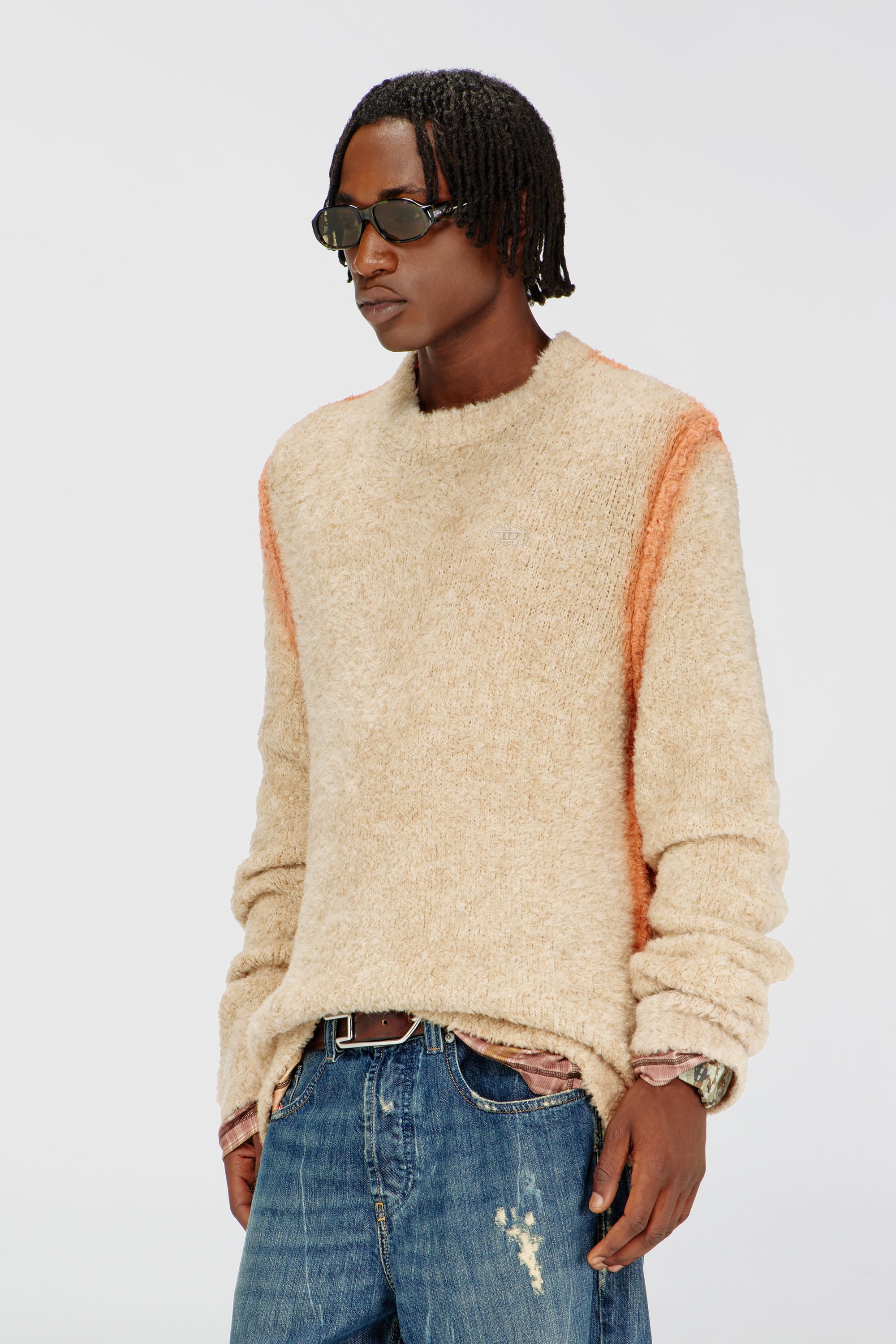 Diesel - K-RIMI, Man's Alpaca-blend jumper with spray-dyed seams in Light Brown - 1