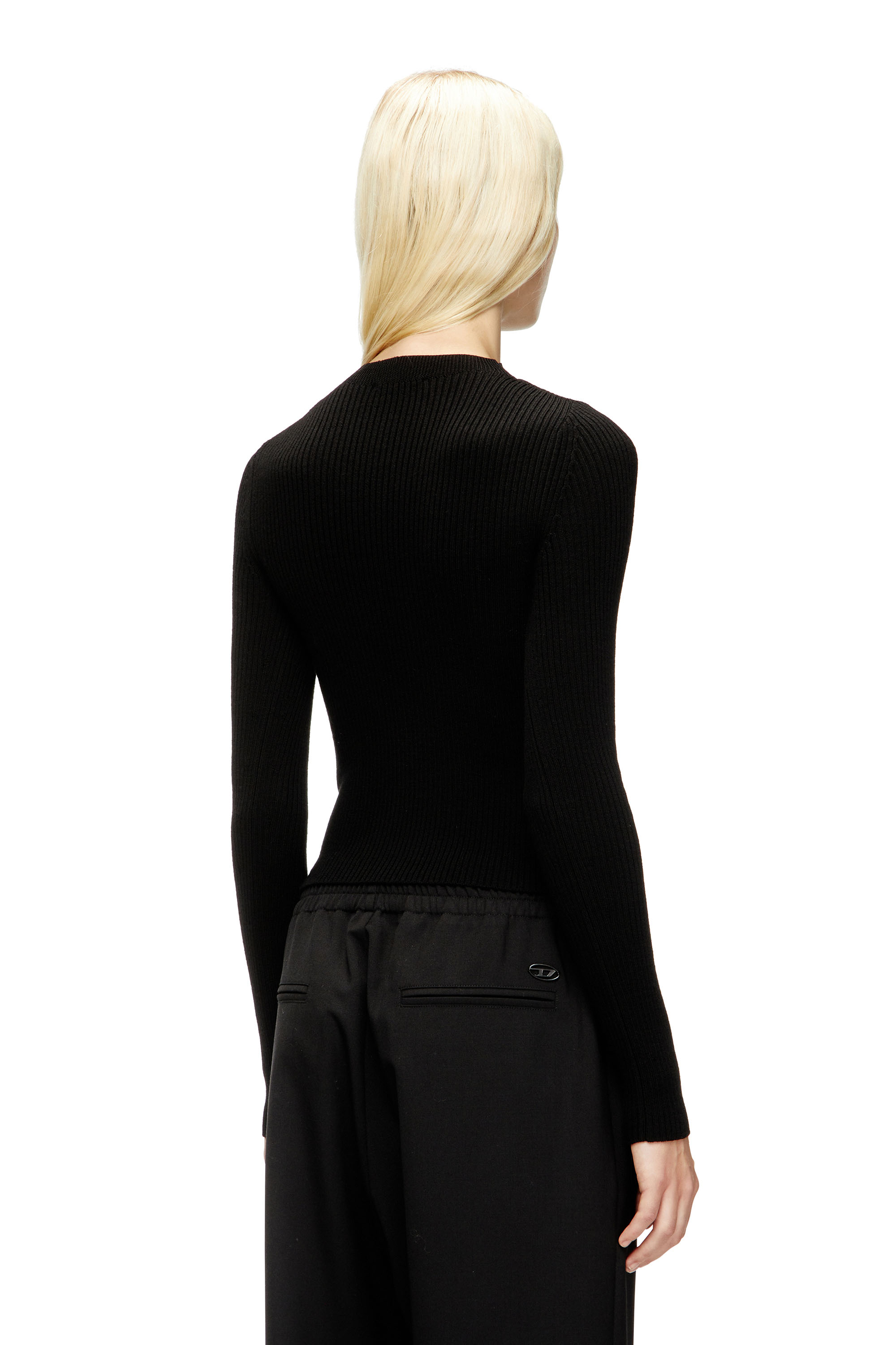 M-OLINA, Black Diesel - M-OLINA, Woman's Ribbed wool jumper with cut-out in Black - 4