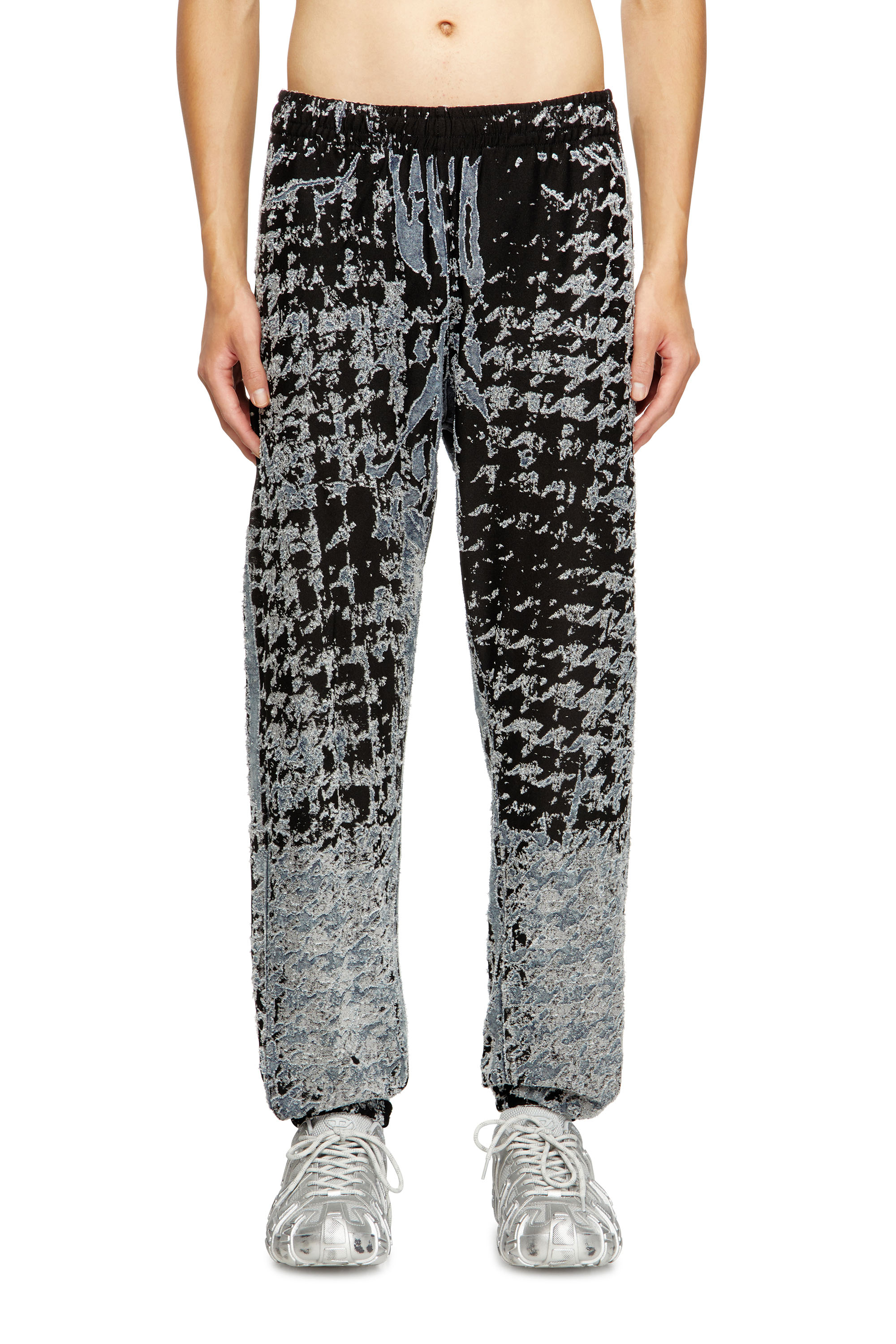 P-LABIS, Black/White Diesel - P-LABIS, Man's Elasticated pants in devoré houndstooth in Black/White - 3
