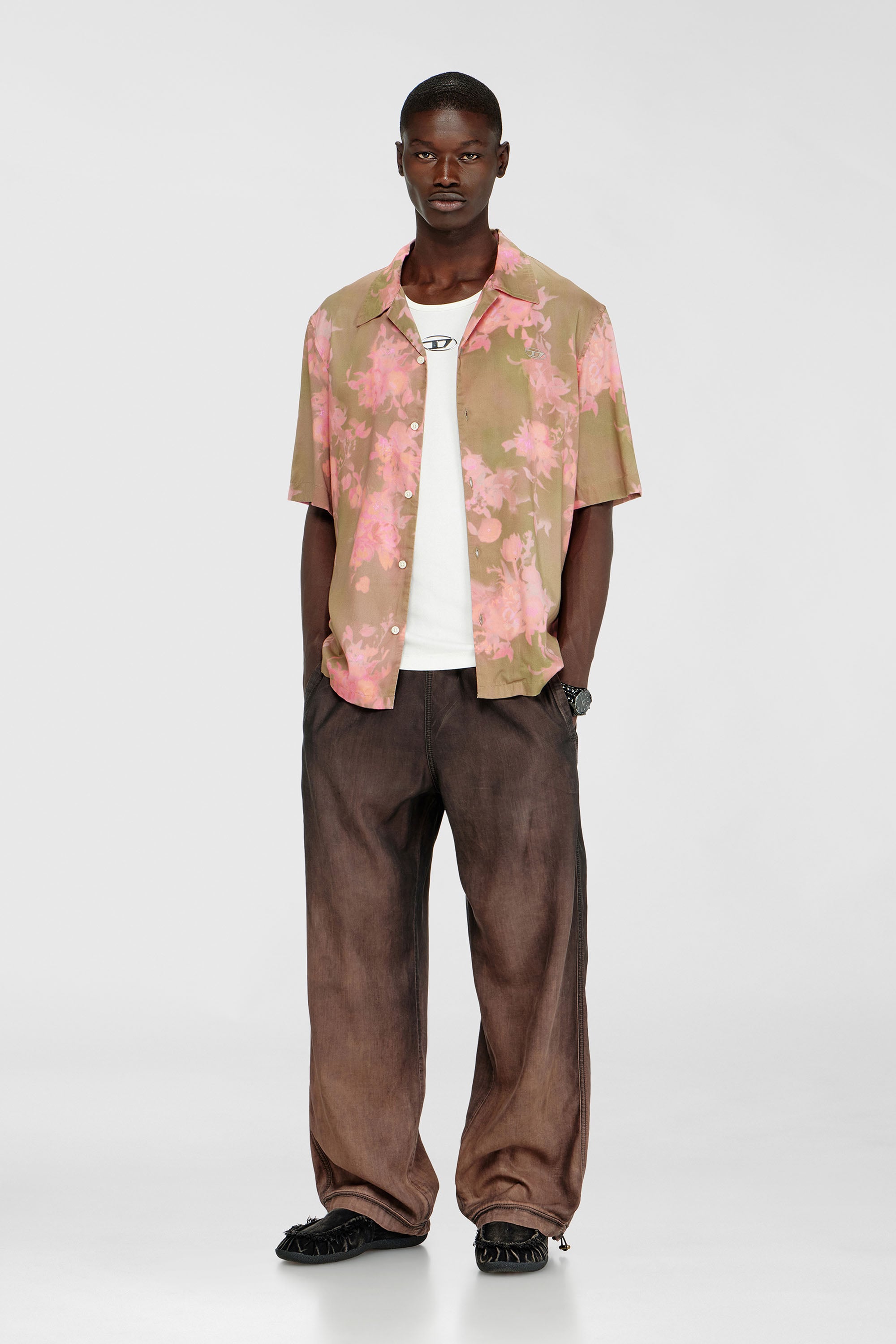 Diesel - S-BRAD-QMCE, Man's Lyocell shirt with all-over floral print in Pink/Brown - 2