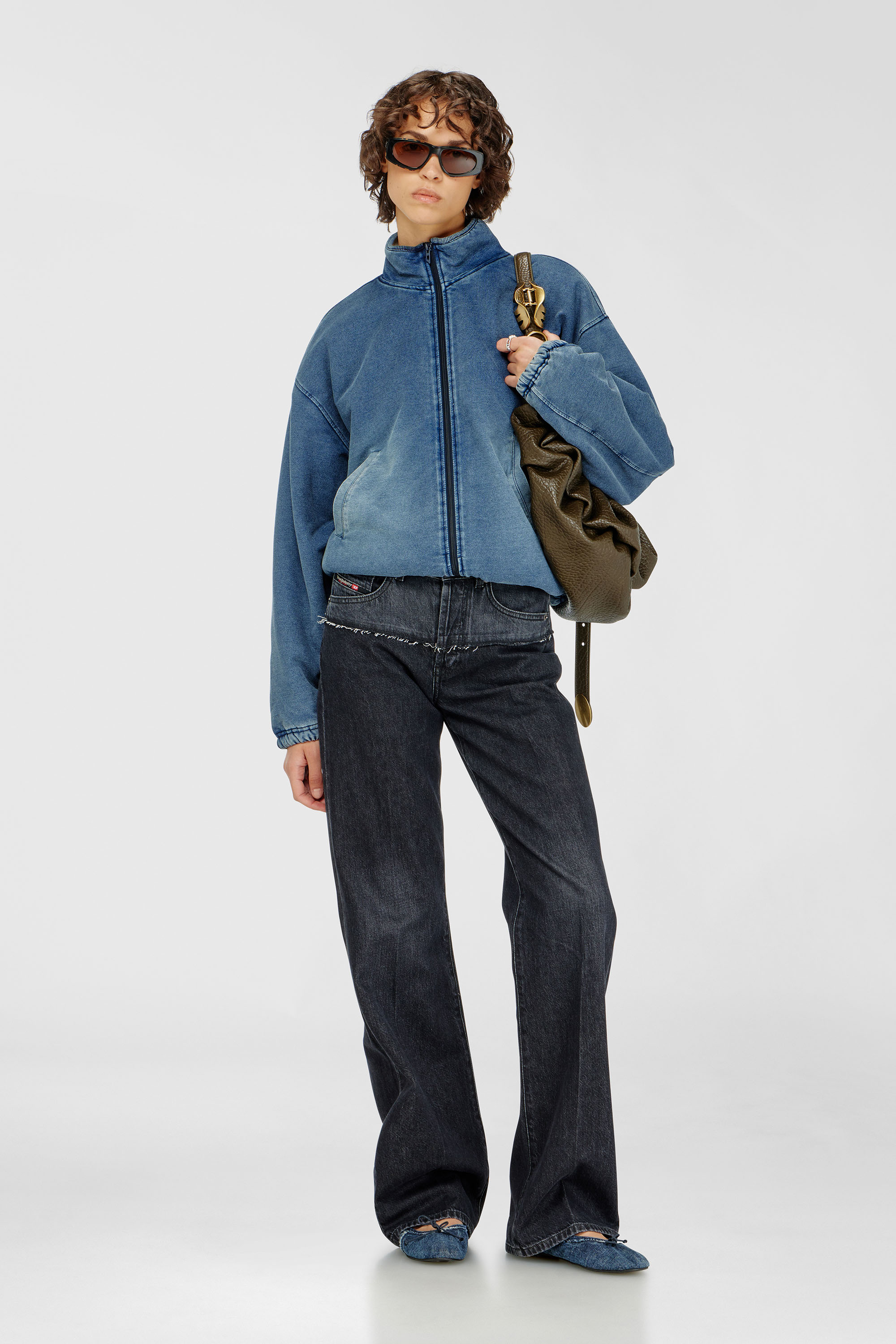 Sweat jacket with denim effect
