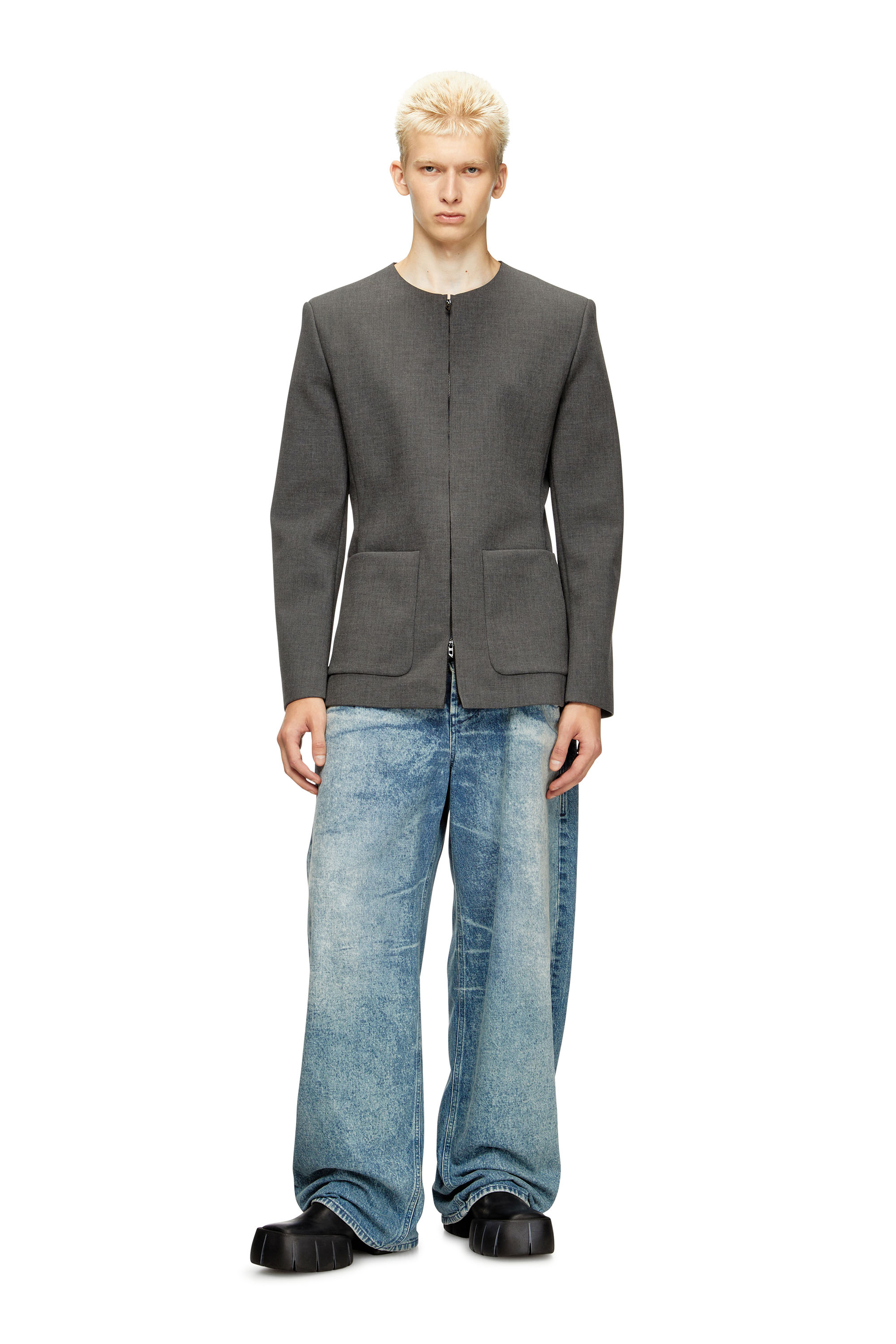 J-CESAR-NEO, Grey Diesel - J-CESAR-NEO, Man's Collarless jacket in neoprene-bonded fabric in Grey - 1