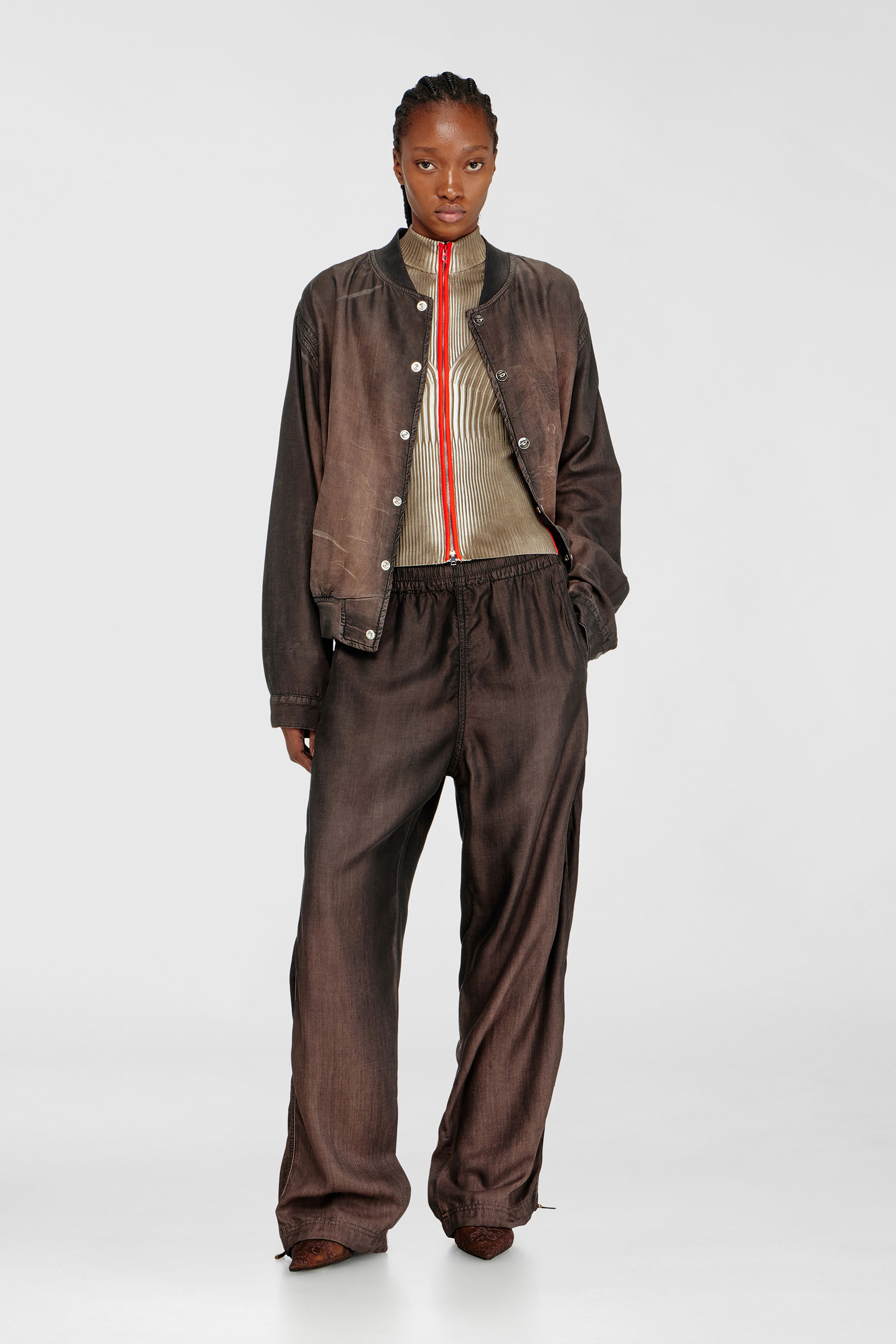 Ribbed zip cardigan with contrast bands