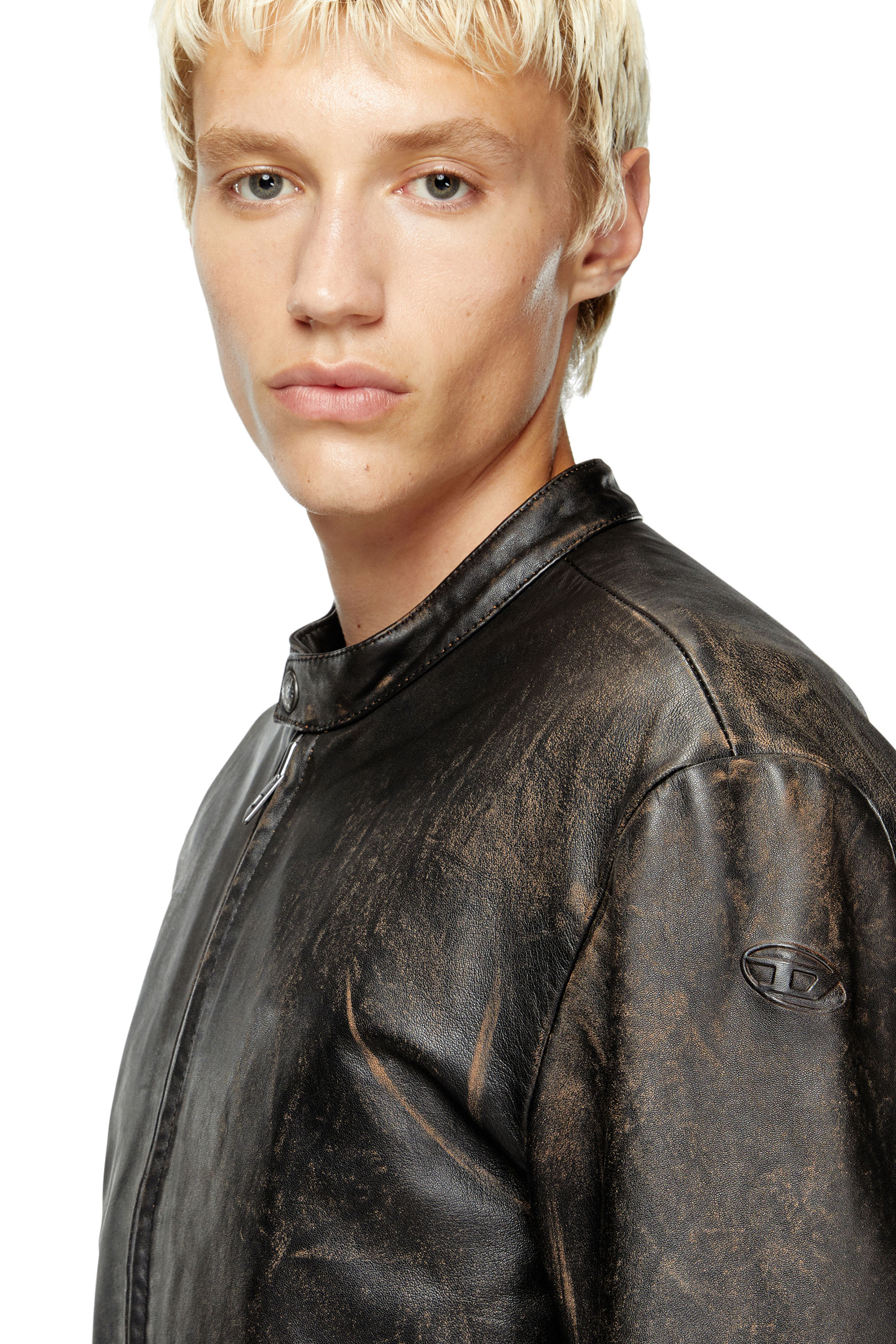 L-AROSS, Brown Diesel - L-AROSS, Man's Distressed leather biker jacket in Brown - 5