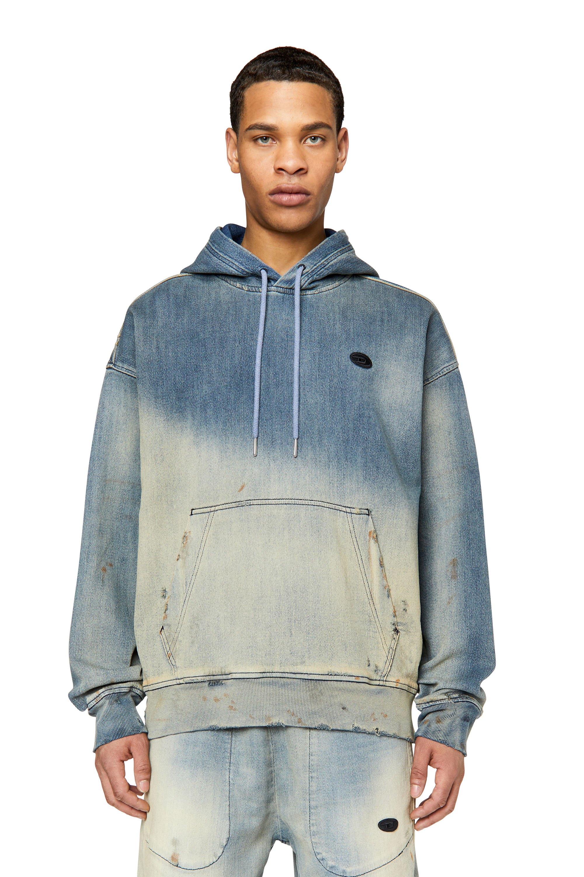 Diesel - D-UM-RIB D-UM-RIB TRACK DENIM HOODIE, Light Blue - Image 1