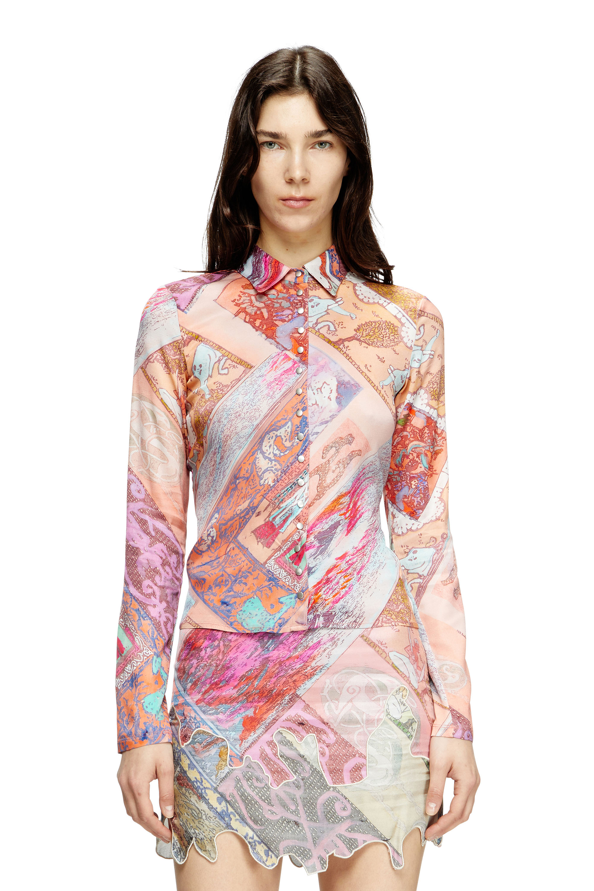 Diesel - C-AMELIA, Woman's Stretch-viscose shirt with Heraldic print in Pink - 3