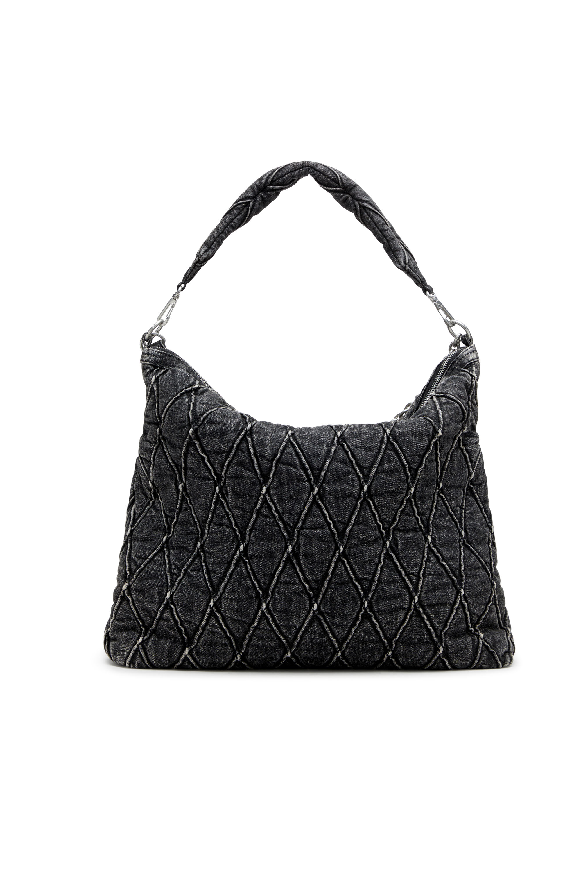 Diesel - CHARM-D HOBO, Woman's Large hobo in treated quilted denim in Black - 2