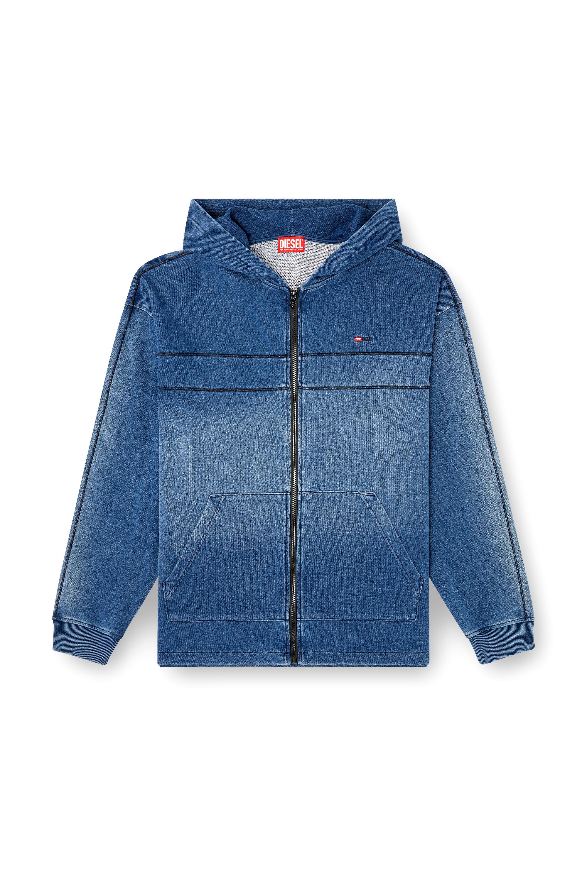 Diesel - S-BLAXT-HOOD-ZIP-NEW, Man's Hoodie in denim-look jersey in null - 3