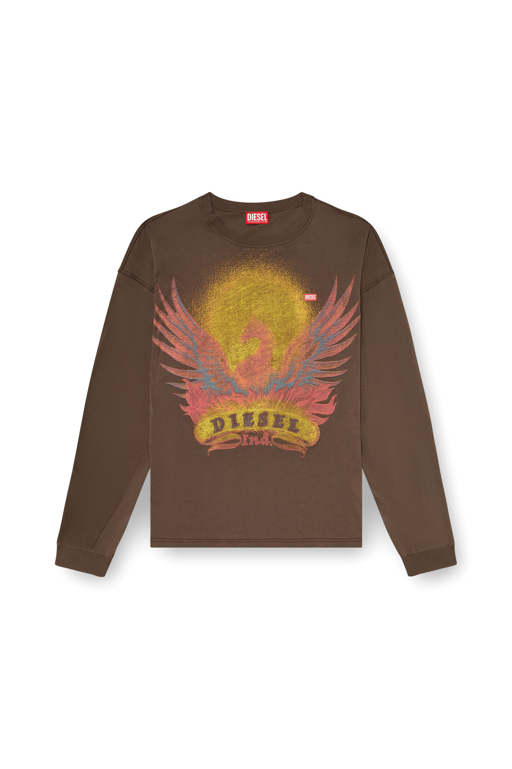 Diesel - T-BOXT-LS-AA1, Man's Long sleeve T-shirt with Phoenix graphic in Brown - 3