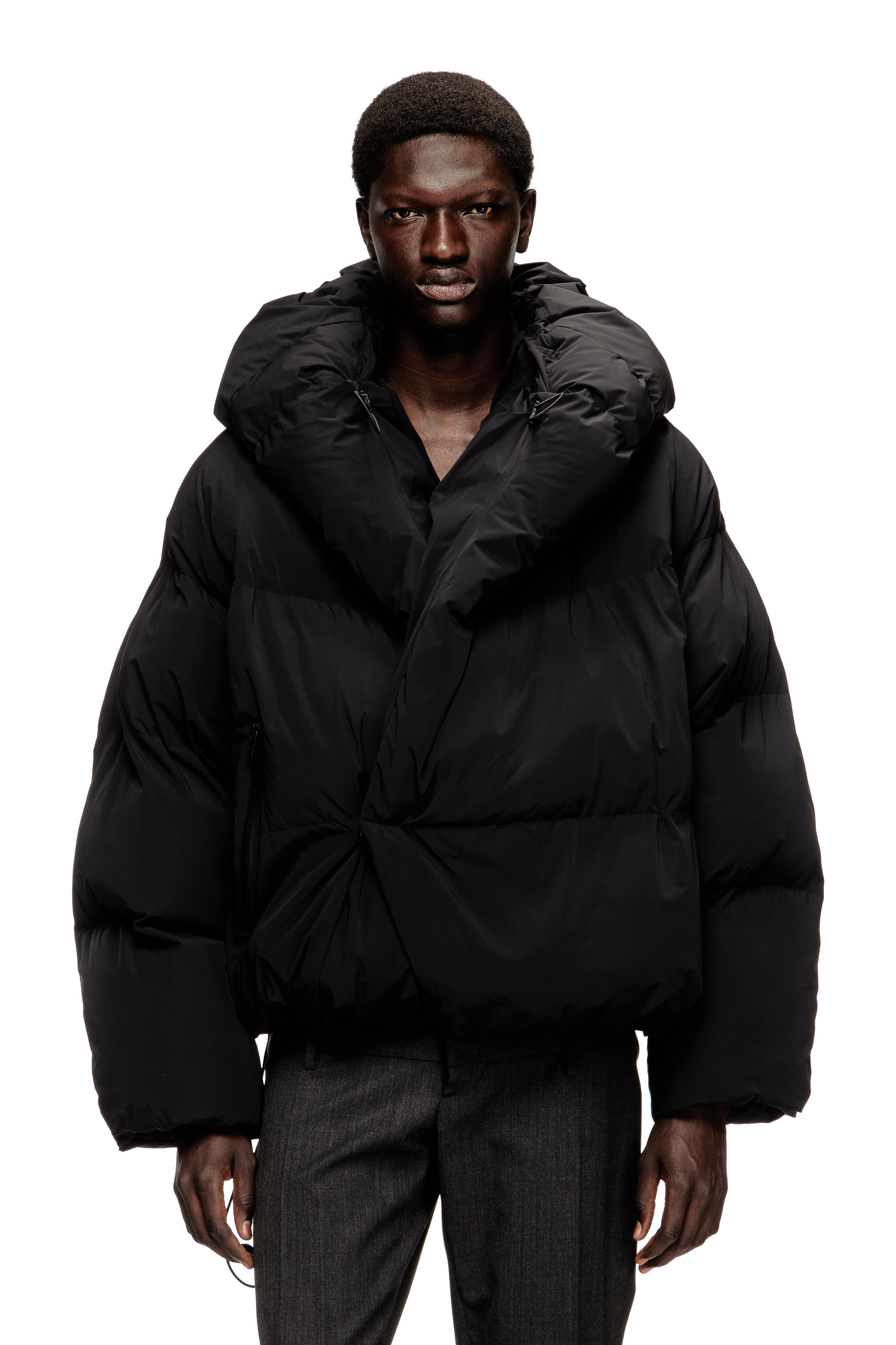 J-SCOTTS-PADDED-A, Black Diesel - J-SCOTTS-PADDED-A, Man's Wrap puffer jacket in stretch nylon in Black - 3