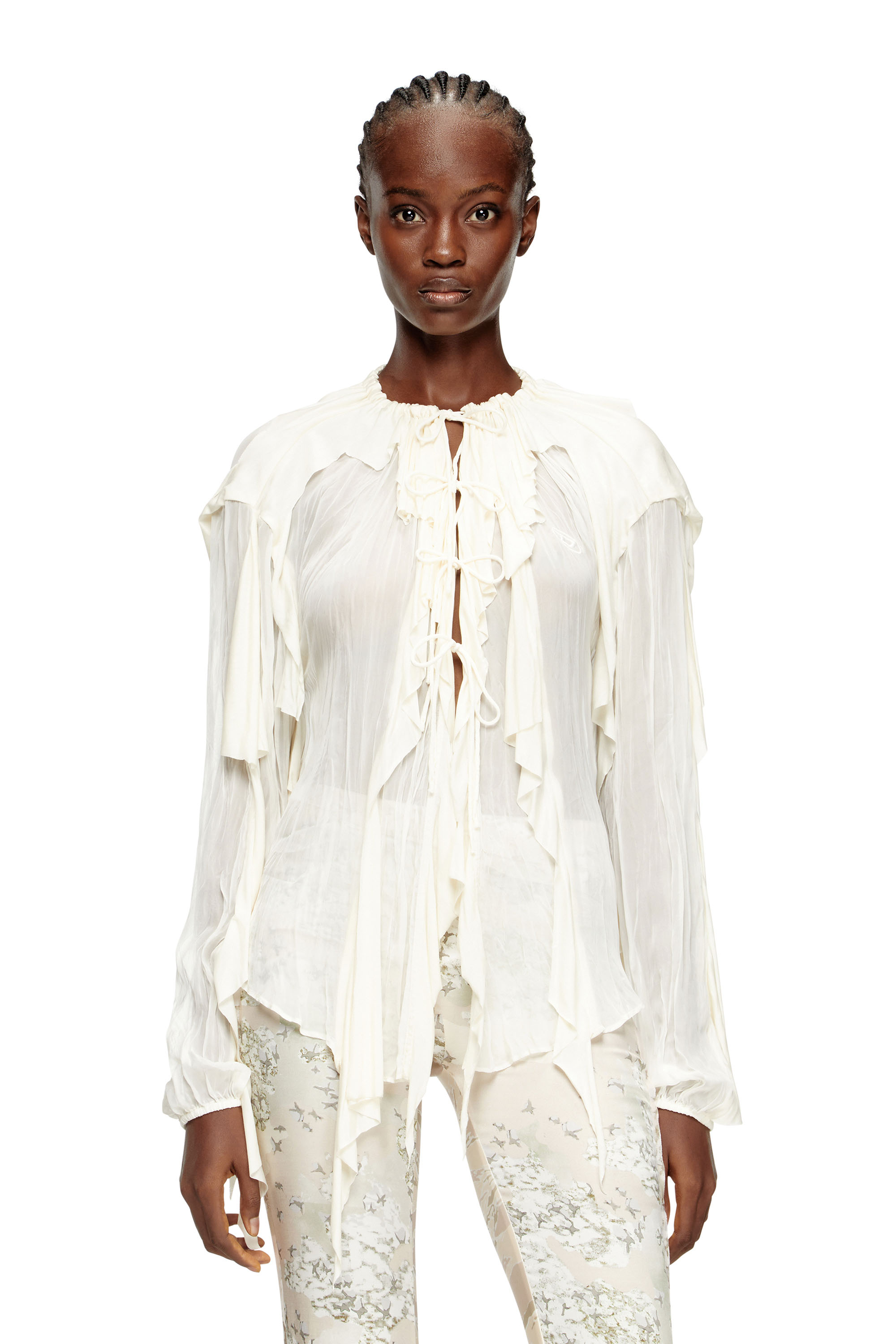 Diesel - C-LASSY, Woman's Flounce blouse in crinkled muslin in White - 3