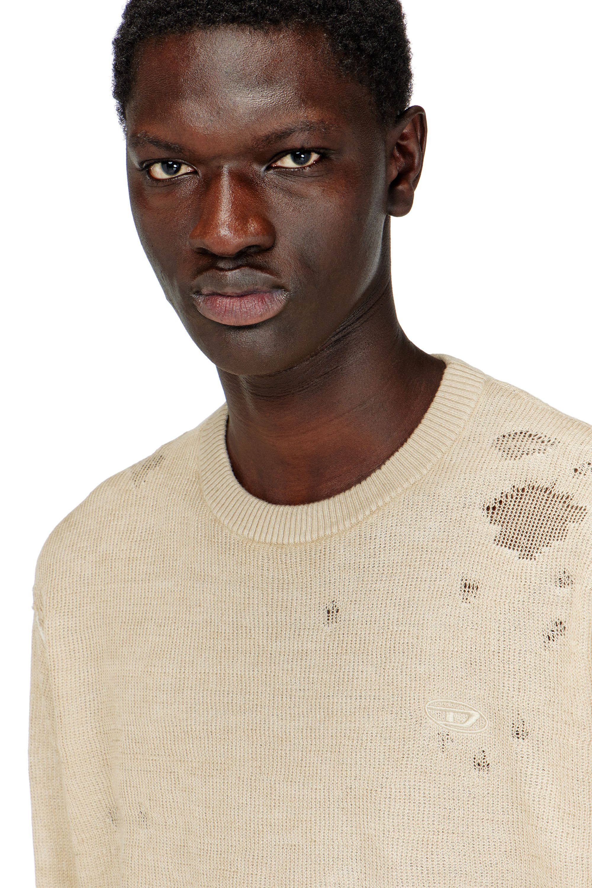 Diesel - K-DAIANAS, Man's Destroyed linen jumper in Light Brown - 5
