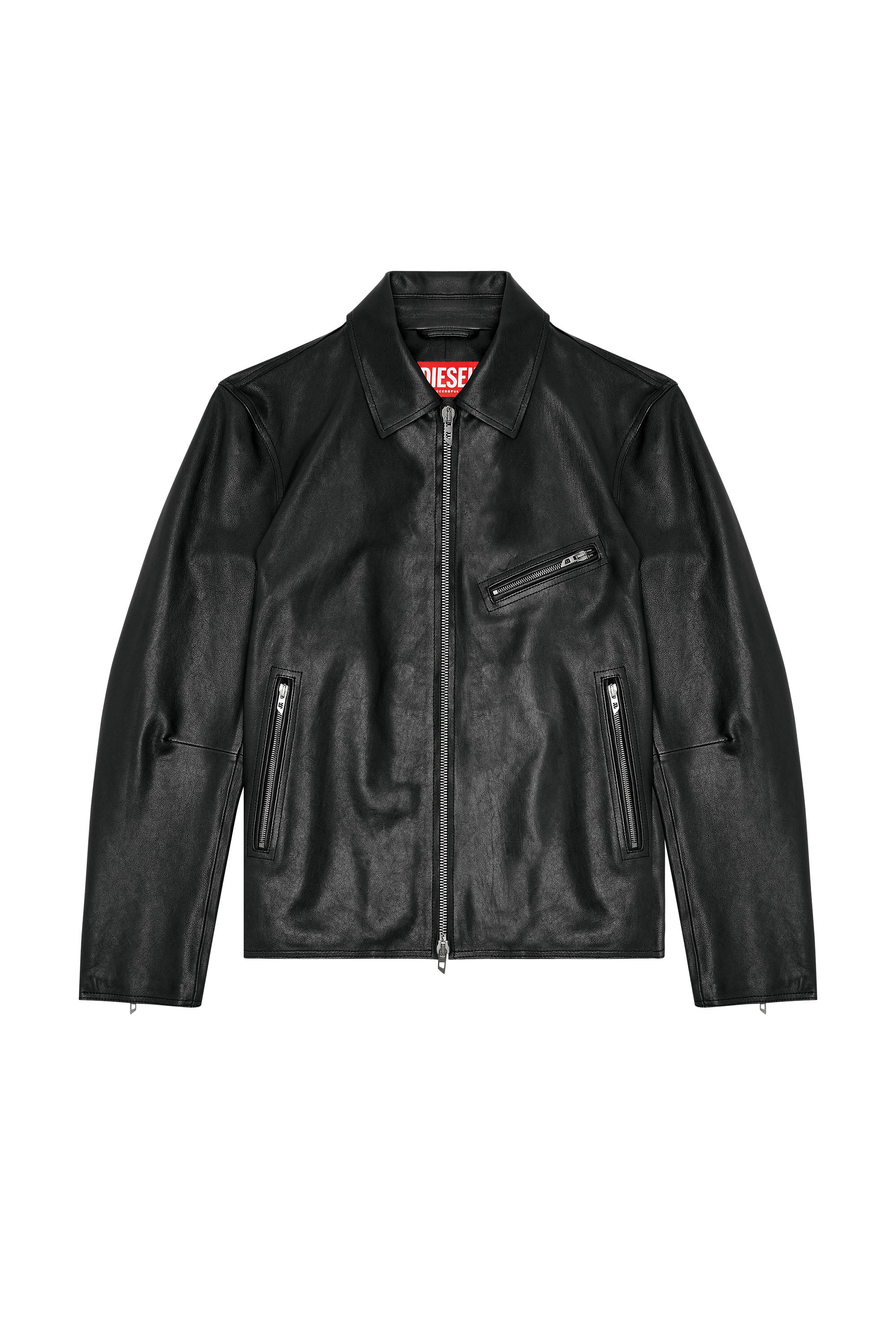 Diesel - L-KORN-A, Man's Leather jacket with embossed Oval D in Black - 3