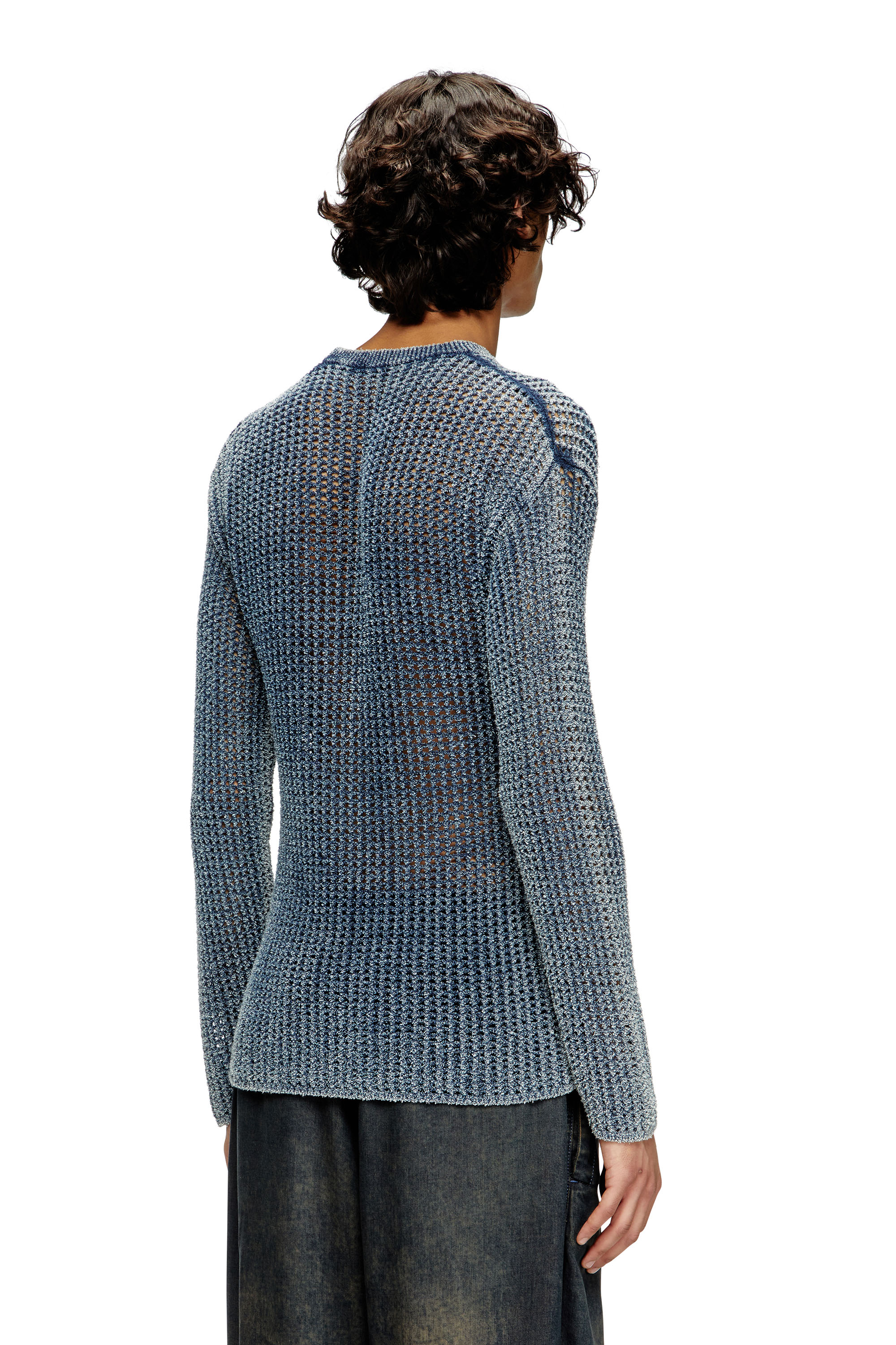 Diesel - K-REDROS, Man's Mesh-knit jumper in denim yarn in Blue - 4