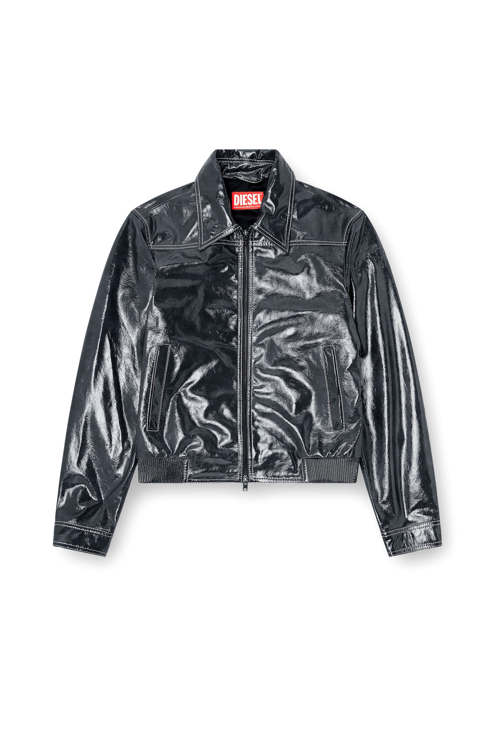 Diesel - L-ADDI, Man's Patent-leather jacket in Dark grey - 3