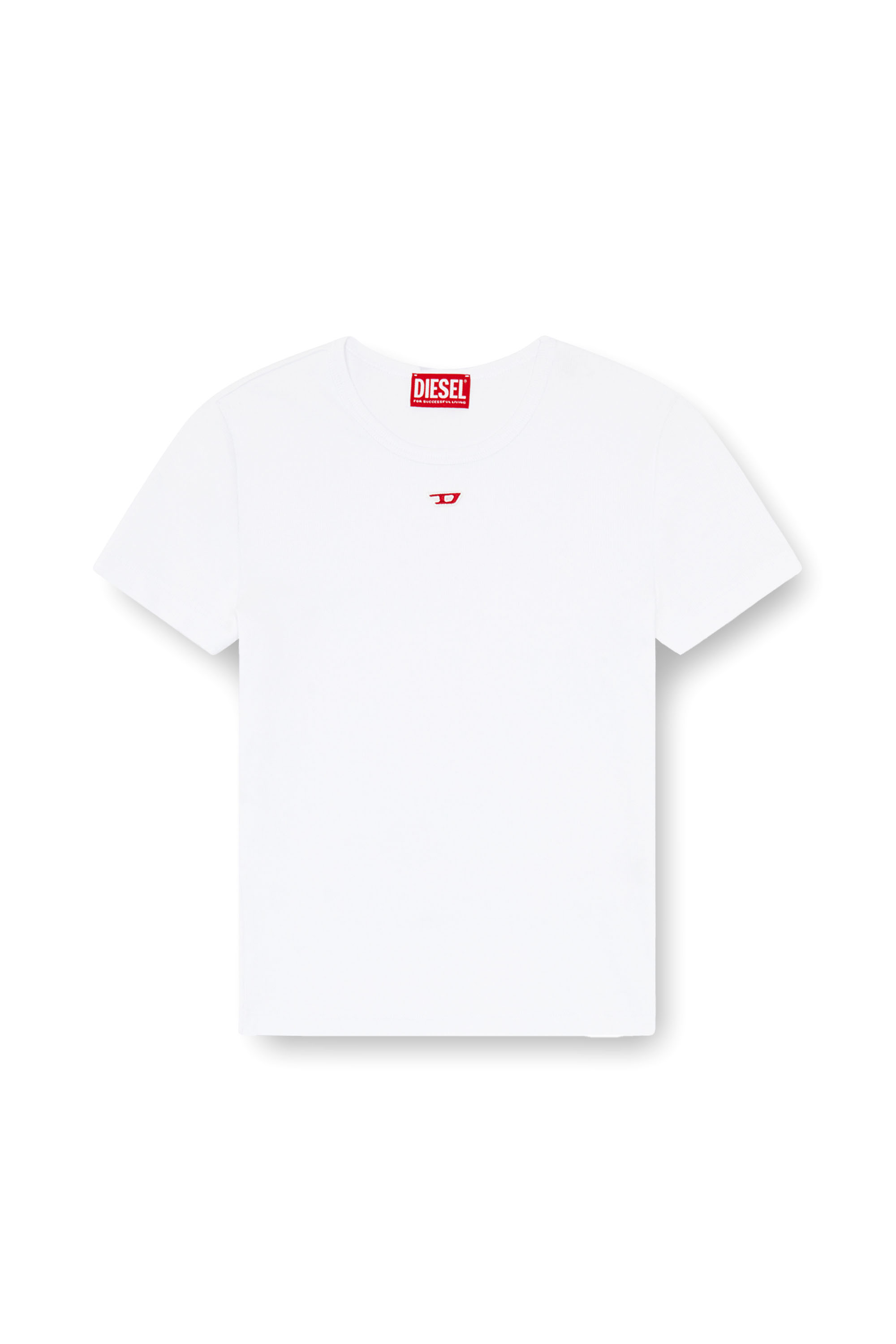 T-ELE-LONG-D, White Diesel - T-ELE-LONG-D, Woman's T-shirt with D logo patch in White - 2