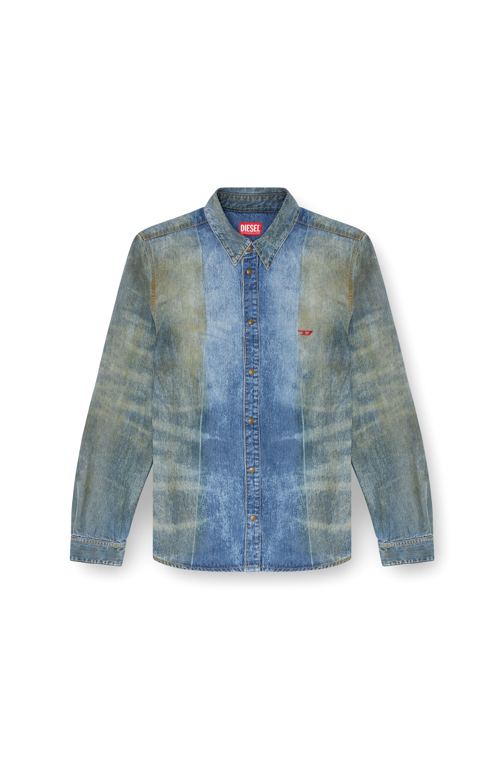 Diesel - D-FITTY-FSF, Man's Denim shirt with solarised folds in Medium blue - 3