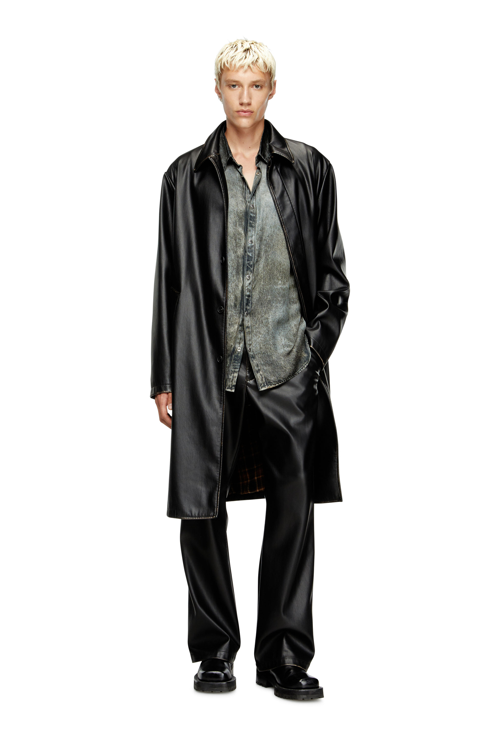 Diesel - J-RIVERS, Man's Distressed car coat with flannel lining in Black - 2