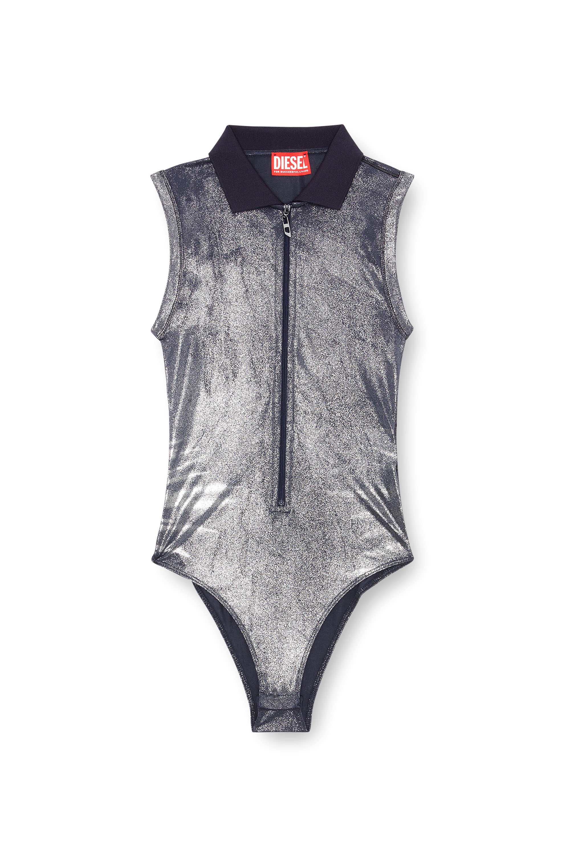 Diesel - T-BERRY, Woman's Metallic bodysuit with polo collar in Blue - 2