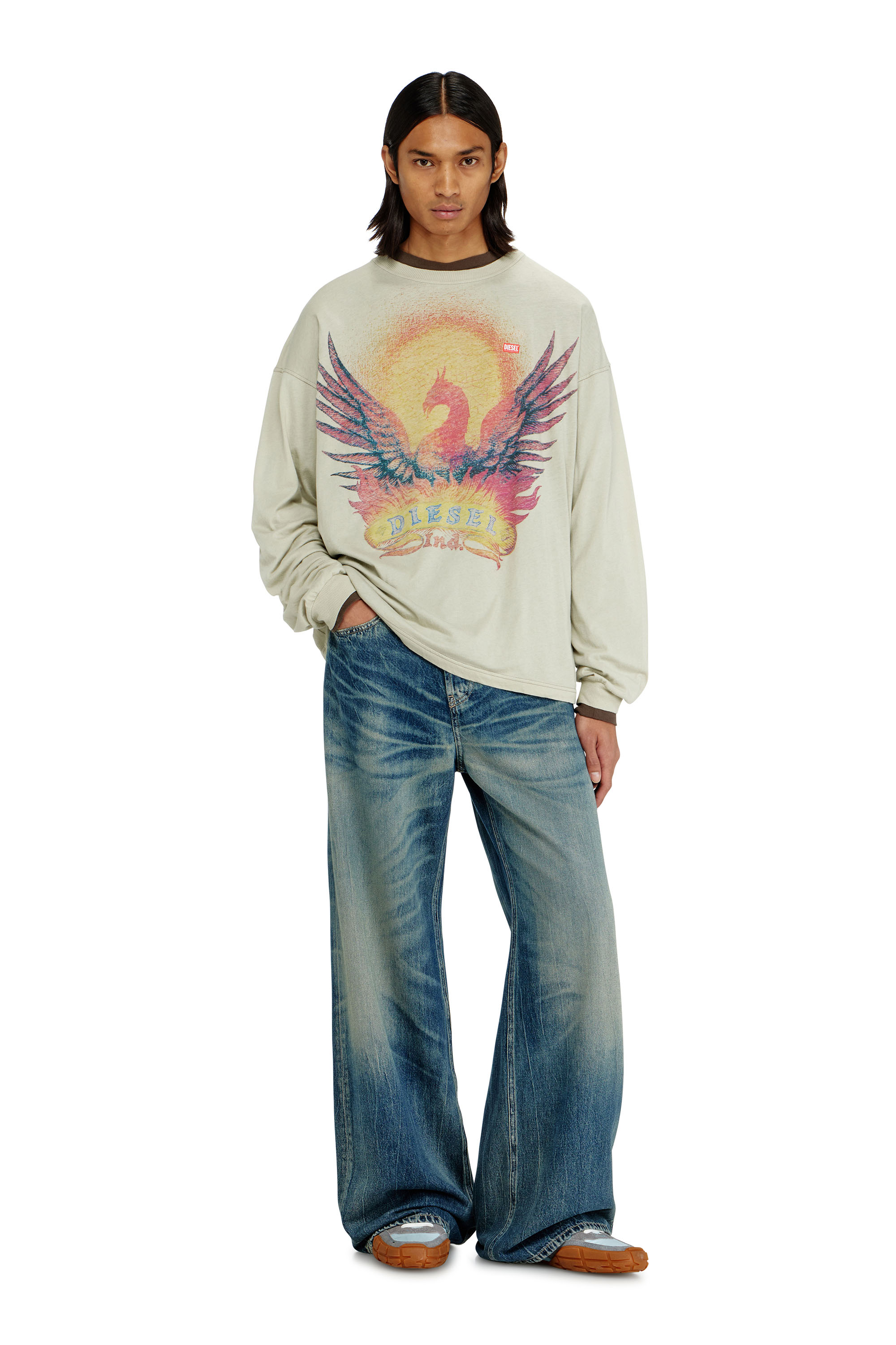 Diesel - T-BOXT-LS-AA1, Man's Long sleeve T-shirt with Phoenix graphic in Beige - 1