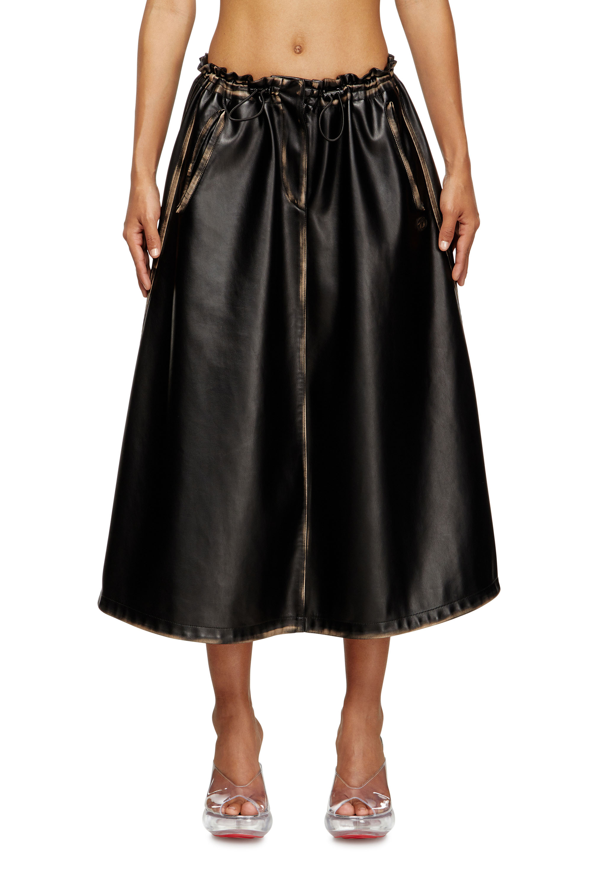 Diesel - O-BLIVION, Woman's Skirt in treated technical fabric in Black/Brown - 1