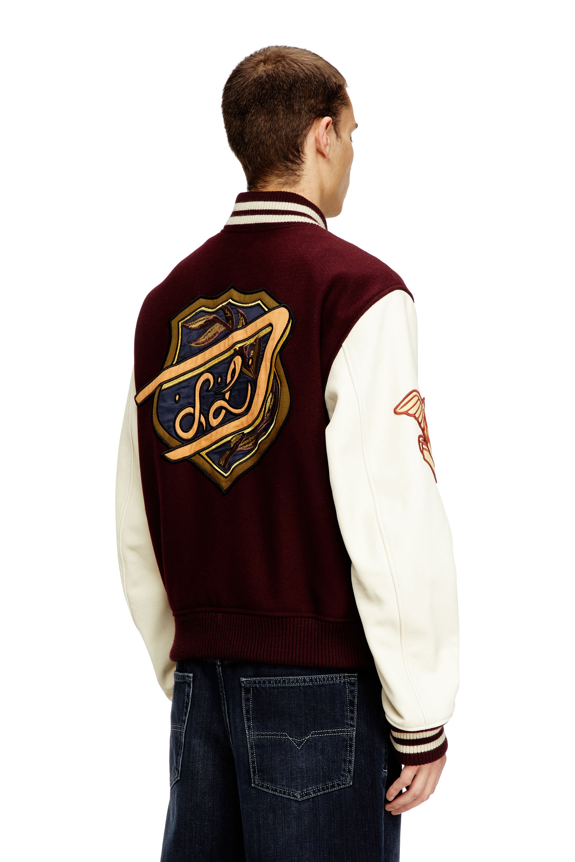Diesel - L-ARRY-CP, Man's Cropped varsity jacket in wool and leather in Red/White - 4