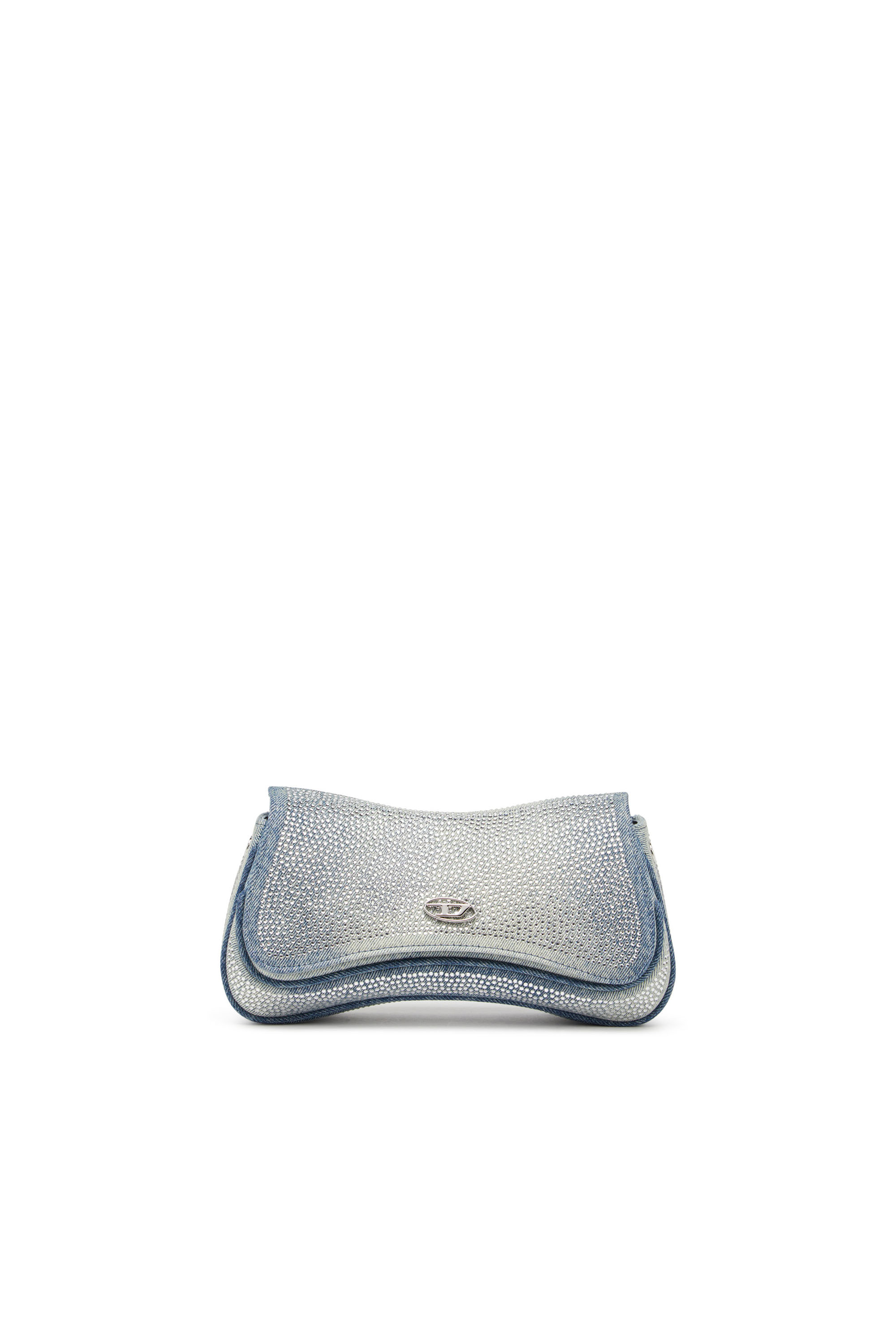 Diesel - PLAY CLUTCH, Woman's Play-Crystal clutch in solarised denim in Light Blue - 1