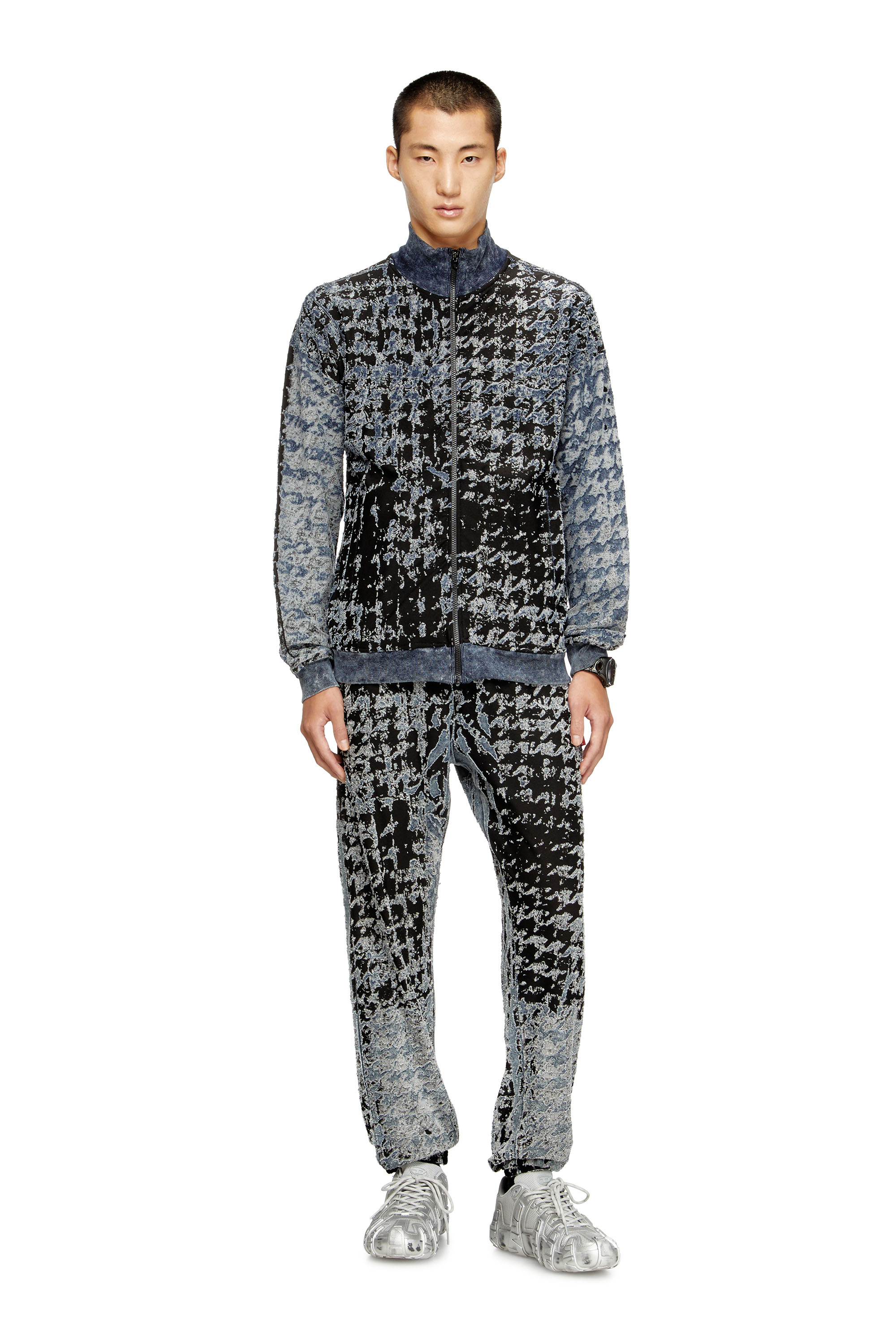 P-LABIS, Black/White Diesel - P-LABIS, Man's Elasticated pants in devoré houndstooth in Black/White - 1
