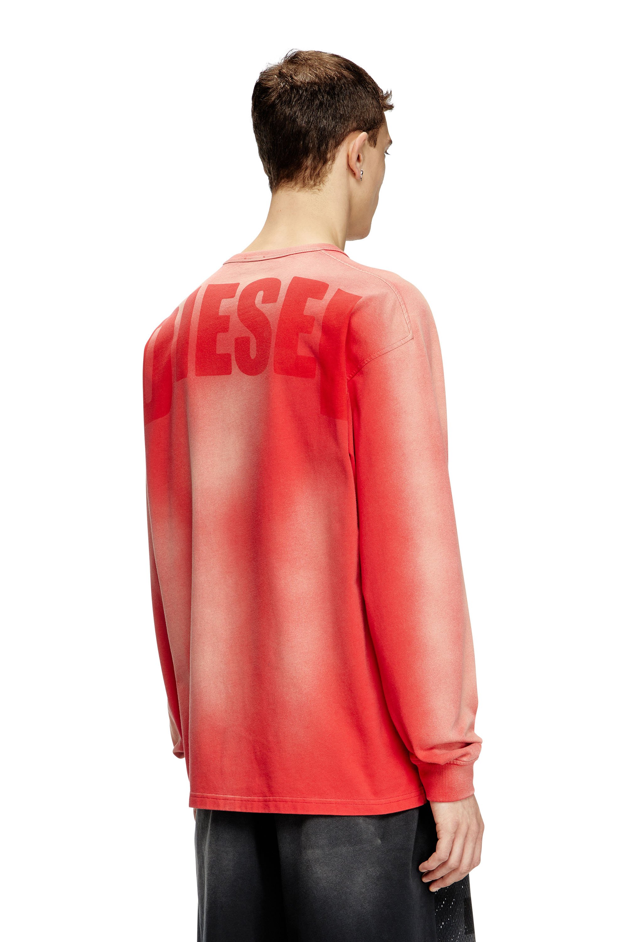 Diesel - T-ROXTER-LS-MESH, Man's Faded long-sleeve T-shirt with mesh front in Red - 4