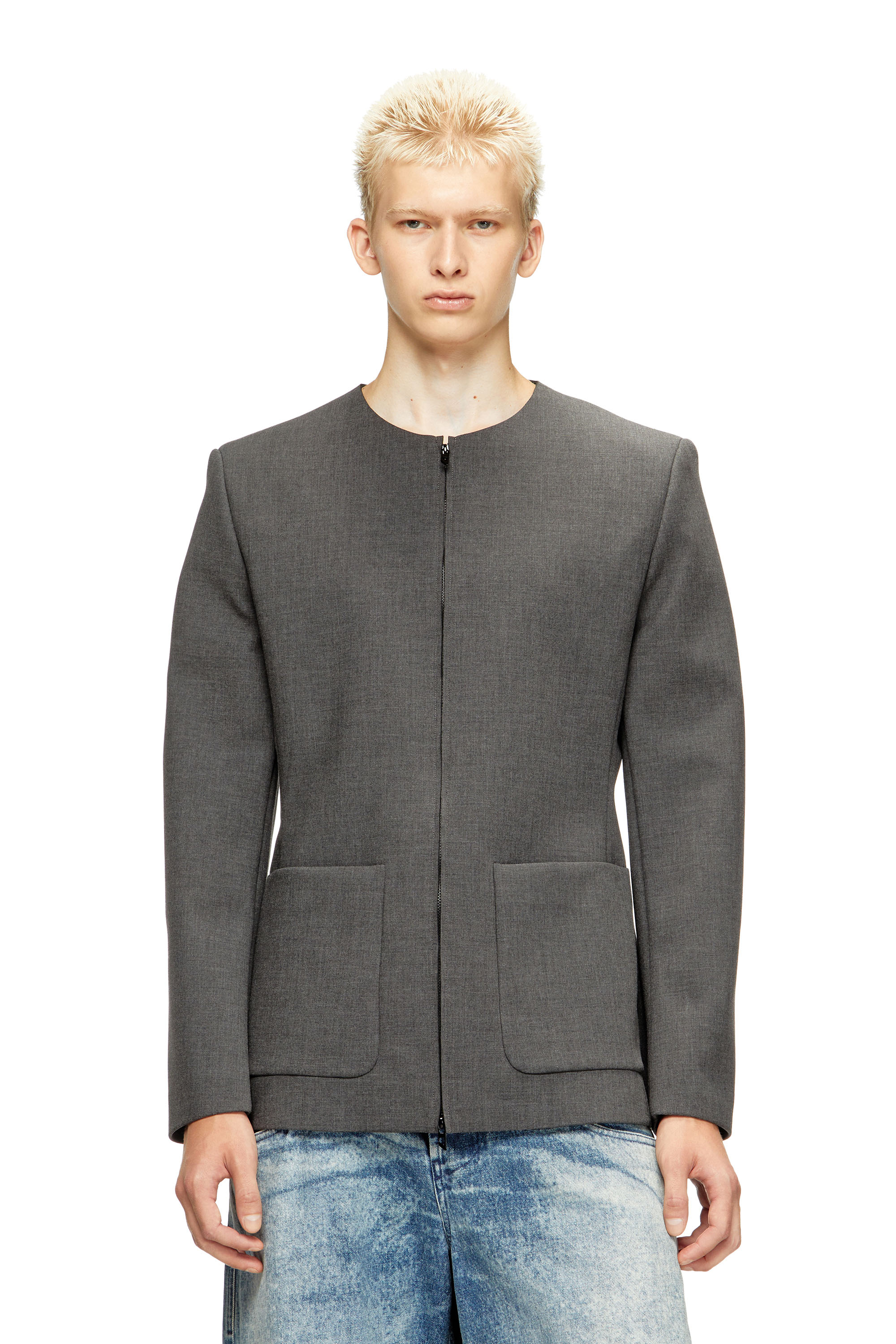 J-CESAR-NEO, Grey Diesel - J-CESAR-NEO, Man's Collarless jacket in neoprene-bonded fabric in Grey - 3