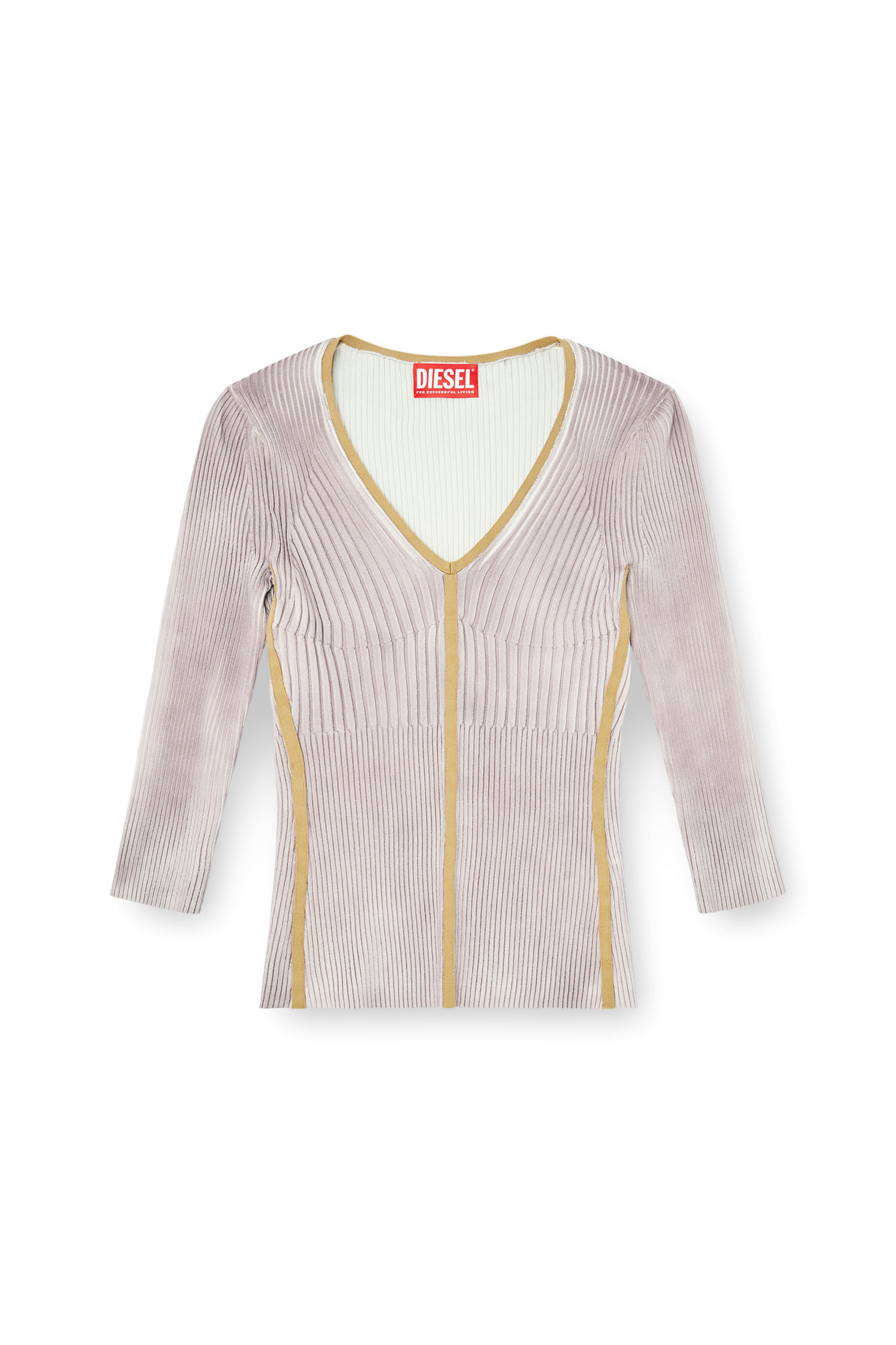 Diesel - M-SARMANI, Woman's Ribbed V-neck jumper with contrast bands in Lilac - 3