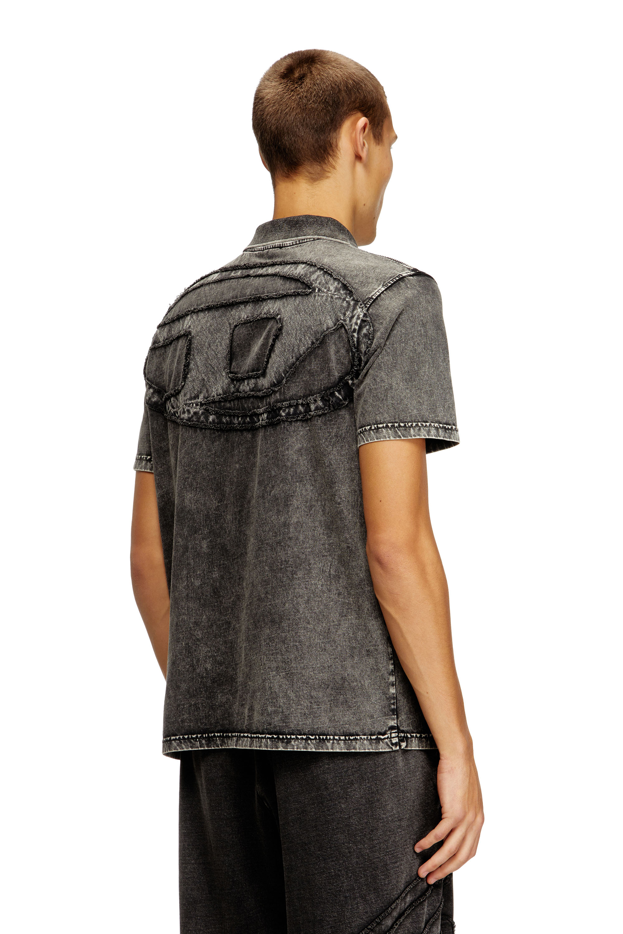 Diesel - T-REJUST-NC-DEN, Man's Polo shirt in denim-effect jersey in Dark grey - 2