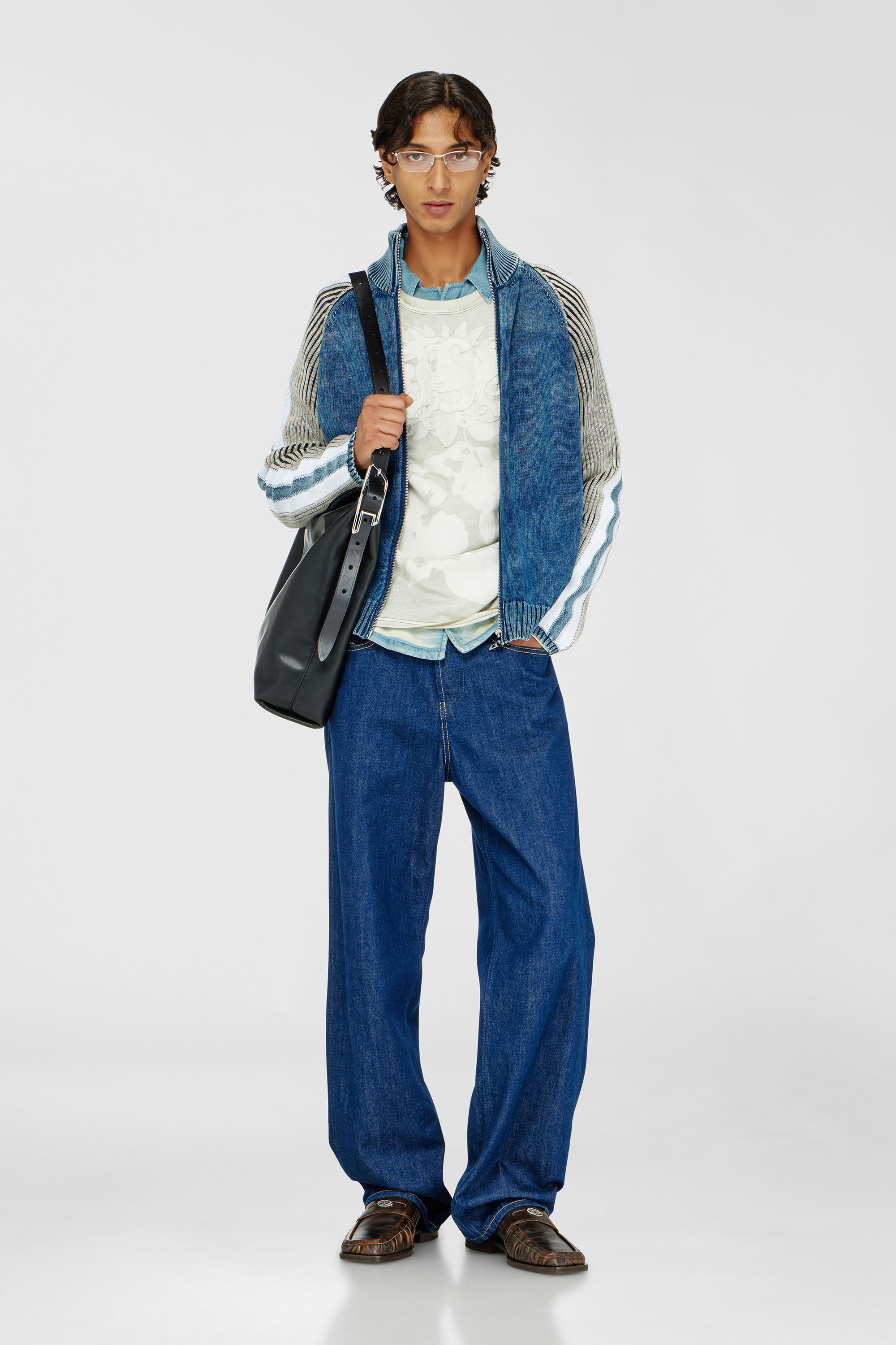 Zip-up cardigan with sporty bands