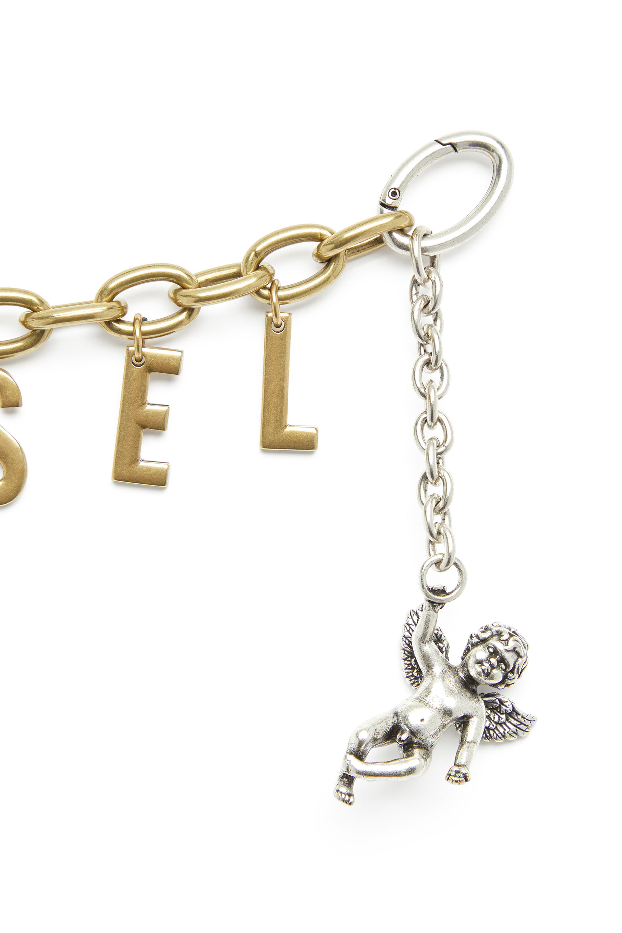 Diesel - CHAIN-D III S, Woman's Metal letter charm with cherub in Gold - 2
