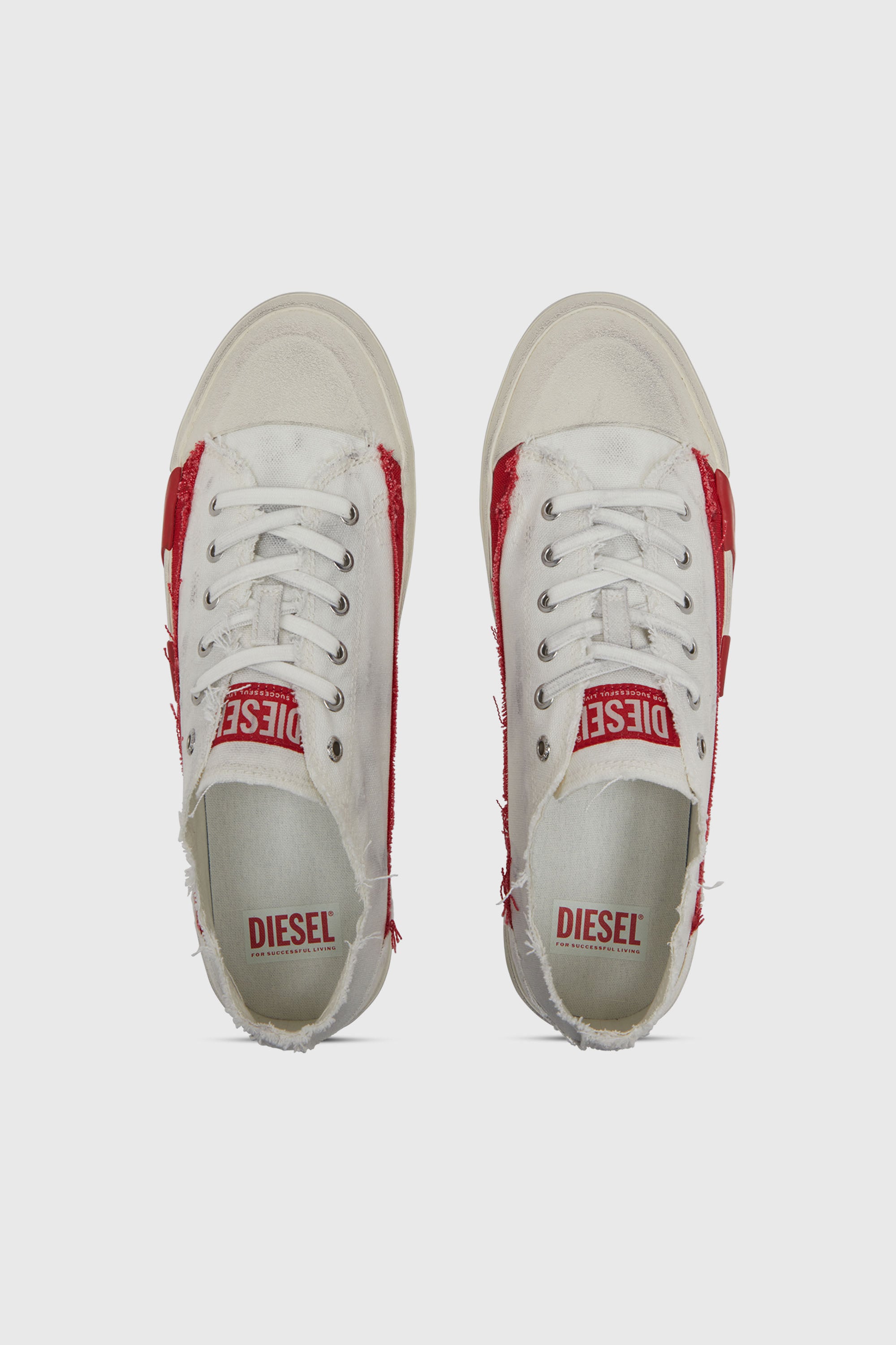 Diesel - S-D-VERSE LOW II, Man's S-D-Verse-Dirty-effect canvas sneakers in White/Red - 4