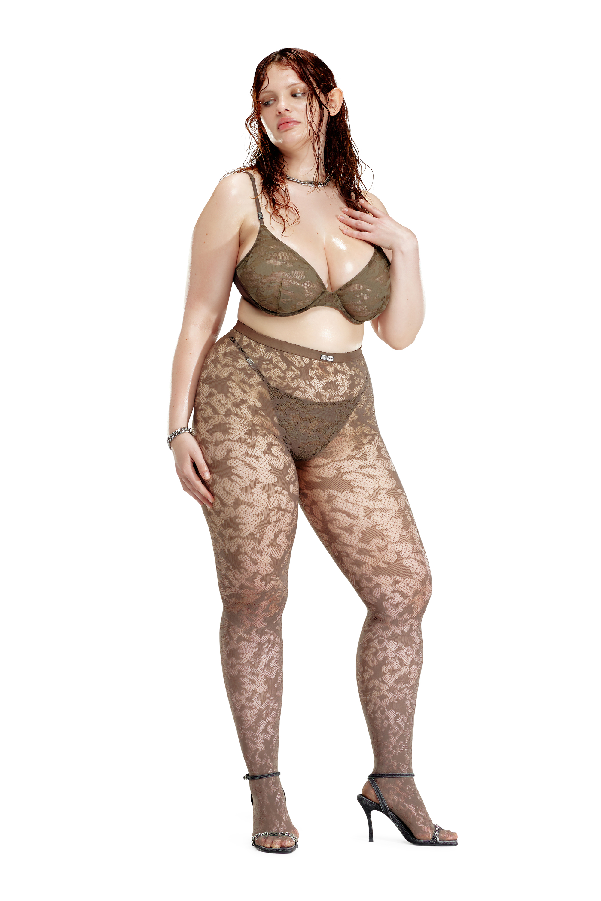 Diesel - C-CAMO-LACE-PLUNGE-BRA, Woman's Plunge bra in camo lace in Brown - 2