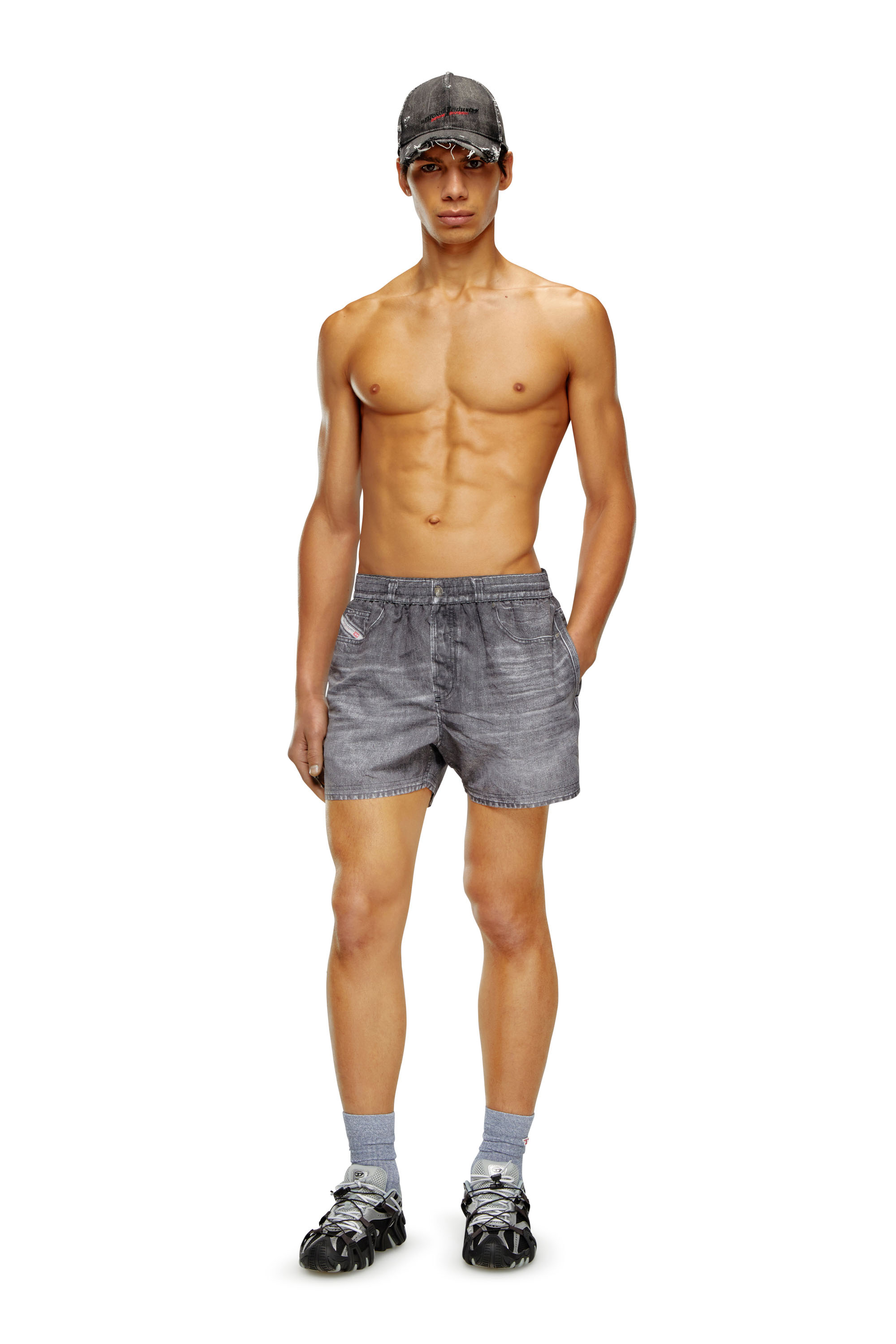 Diesel - BMBX-KEN-37, Man Mid-length swim shorts with denim print in Black - Image 1