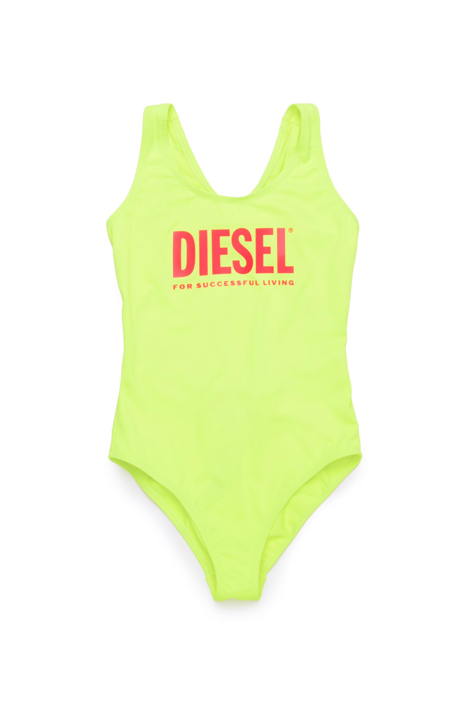 Diesel - MIATIS, Woman's Open-back swimsuit with logo print in Yellow Fluo - 1