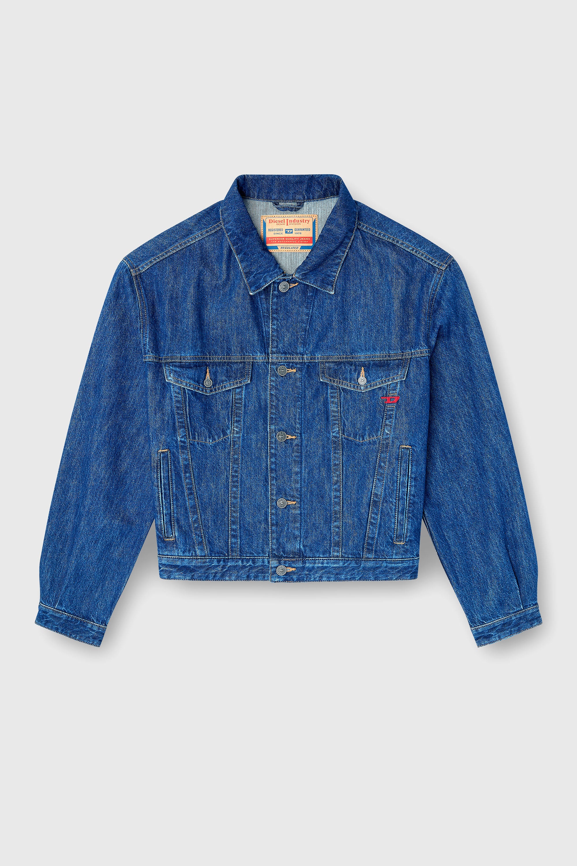 Diesel - D-RANGER, Man's Trucker jacket in denim in Medium blue - 1