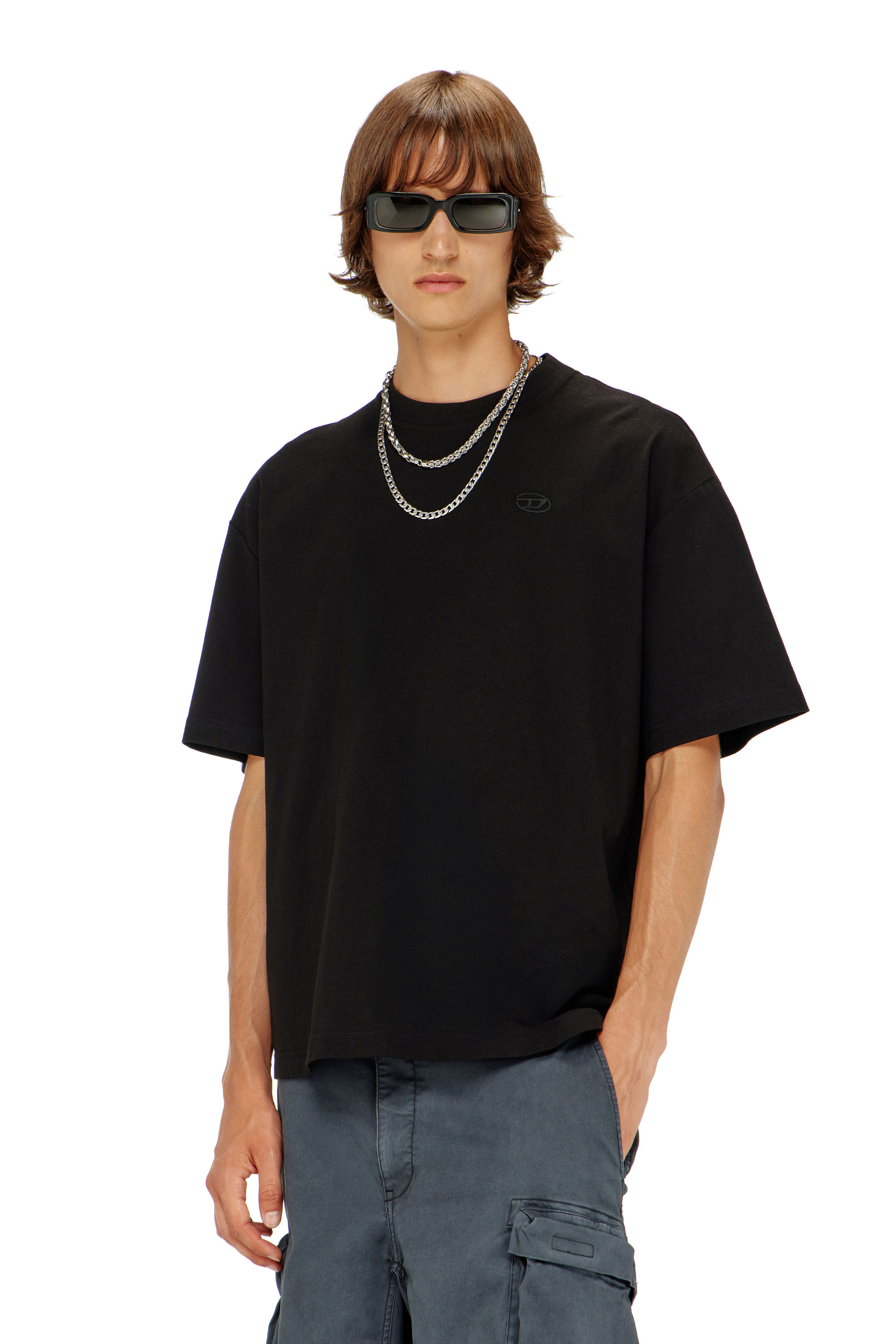 Diesel - T-BOGGY-MEGOVAL-D, Man's T-shirt with maxi oval D embroidery in Black - 1