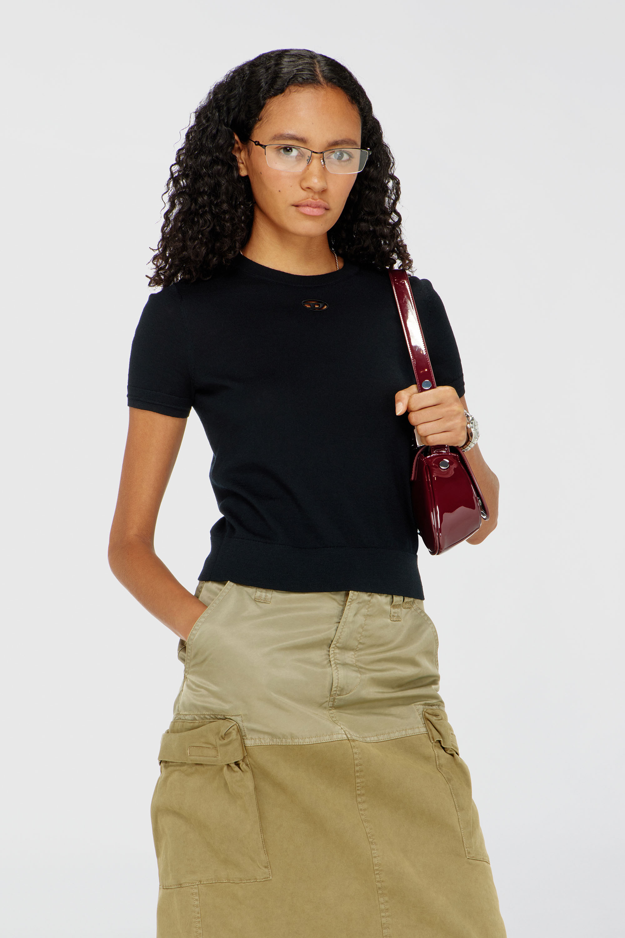 Diesel - M-ALINE, Woman's Short-sleeve jumper in wool in Black - 1