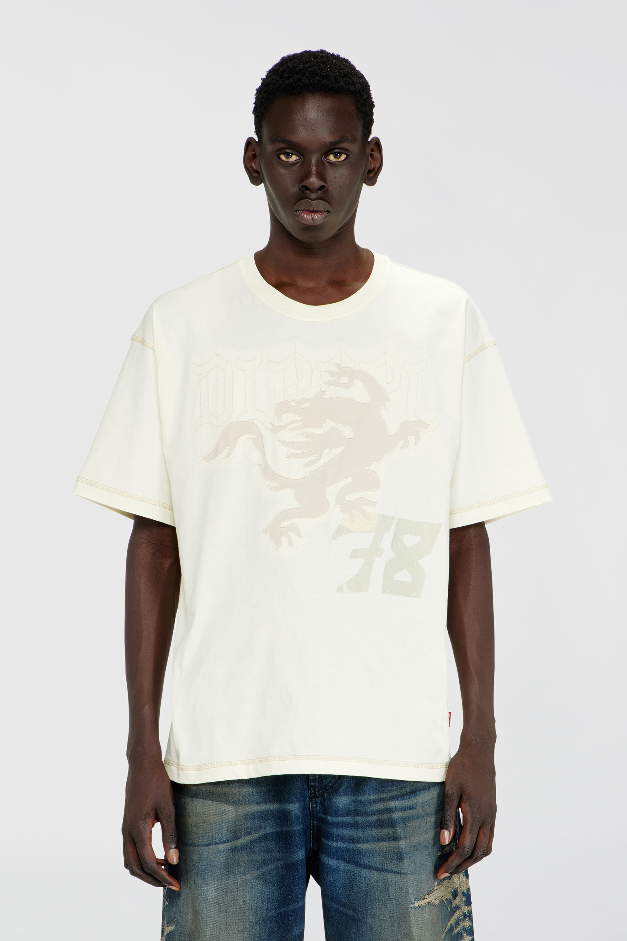 Diesel - T-BOXT-NOTCH, Man's Relaxed T-shirt with prints and embroderies in White - 1