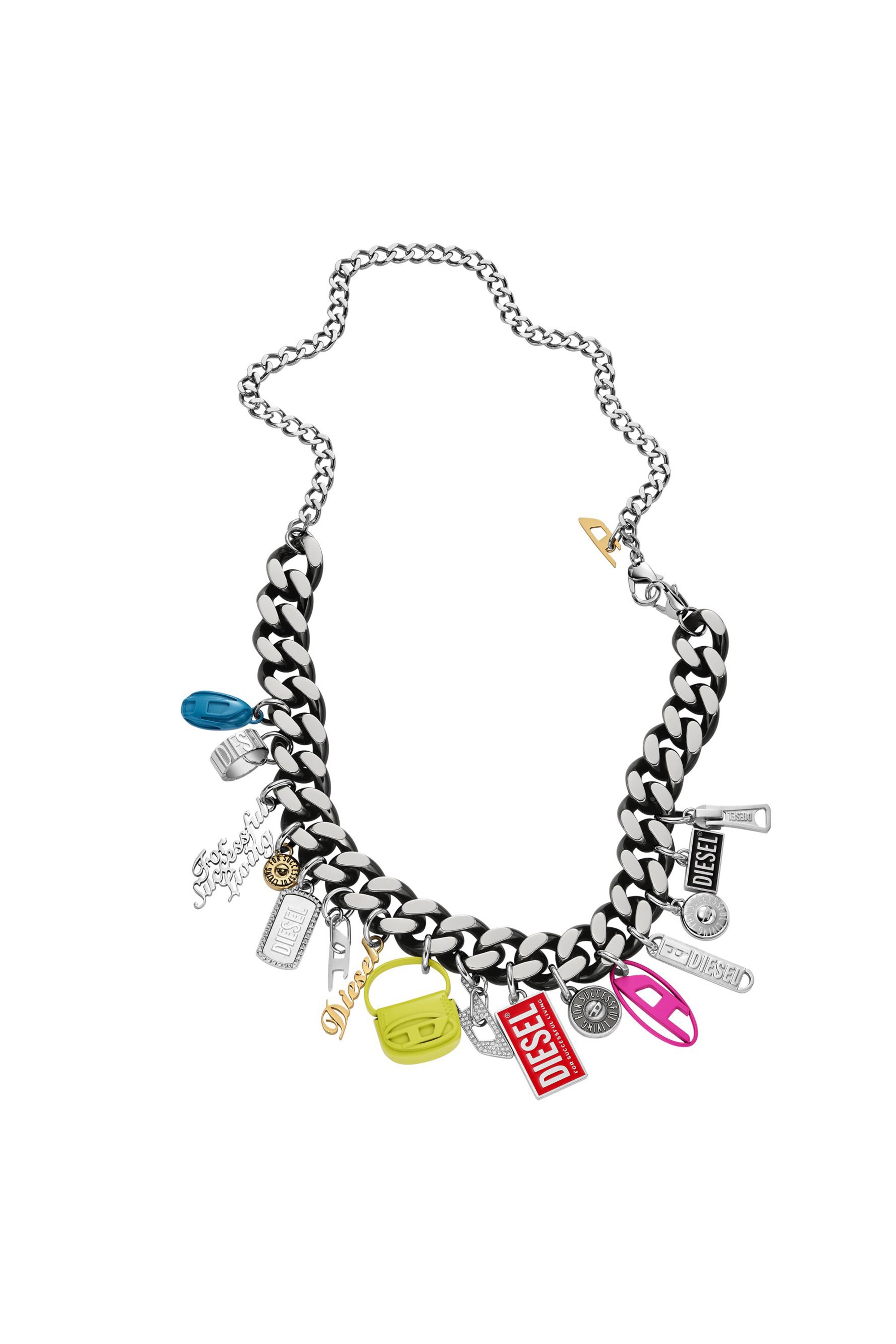 Diesel - DX1522 JEWEL, Unisex Black stainless steel charm chain necklace in Multicolor - Image 2