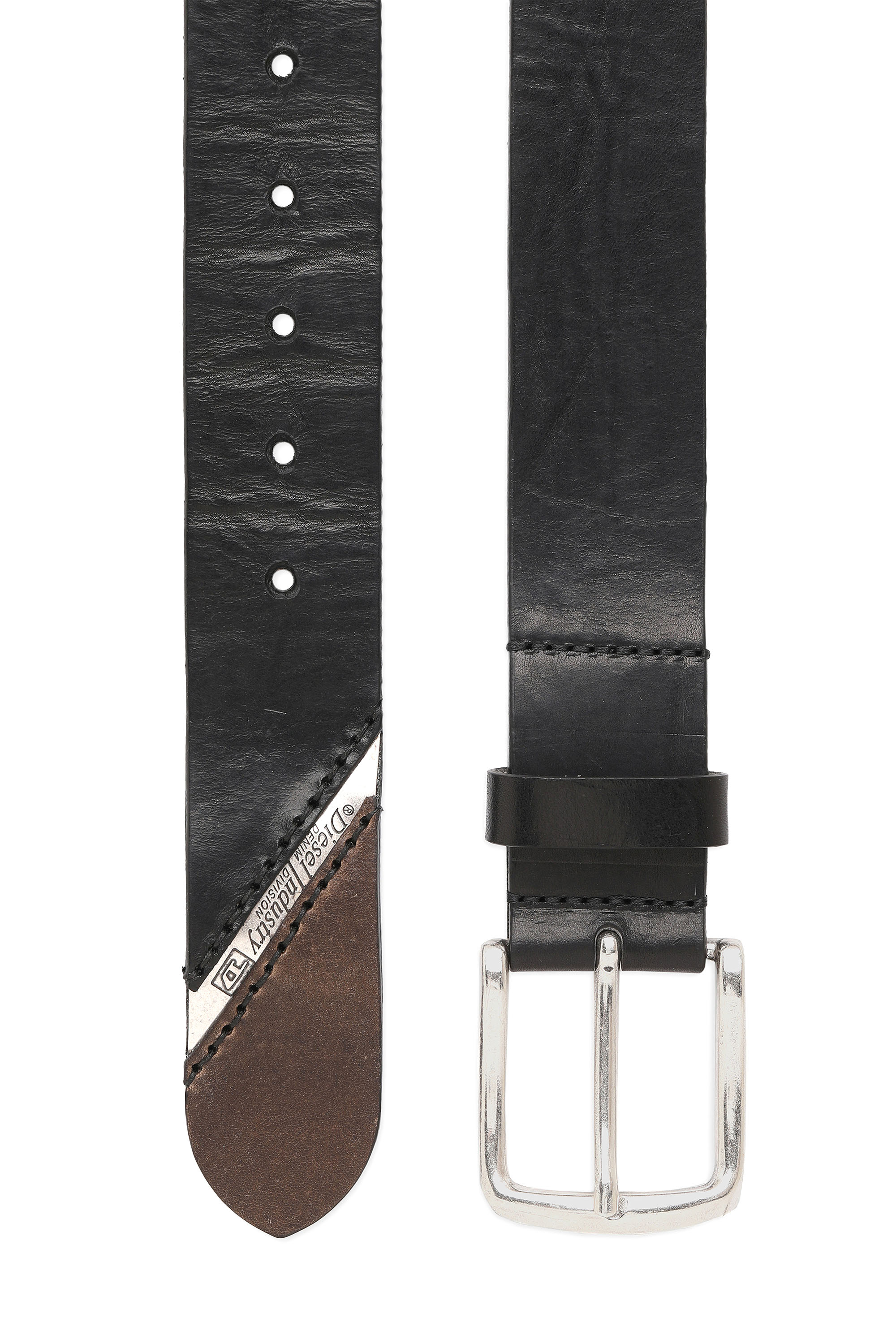 B-LINE, Black Diesel - B-LINE, Man's 3.9cm treated leather belt with diesel logo in Black - 3