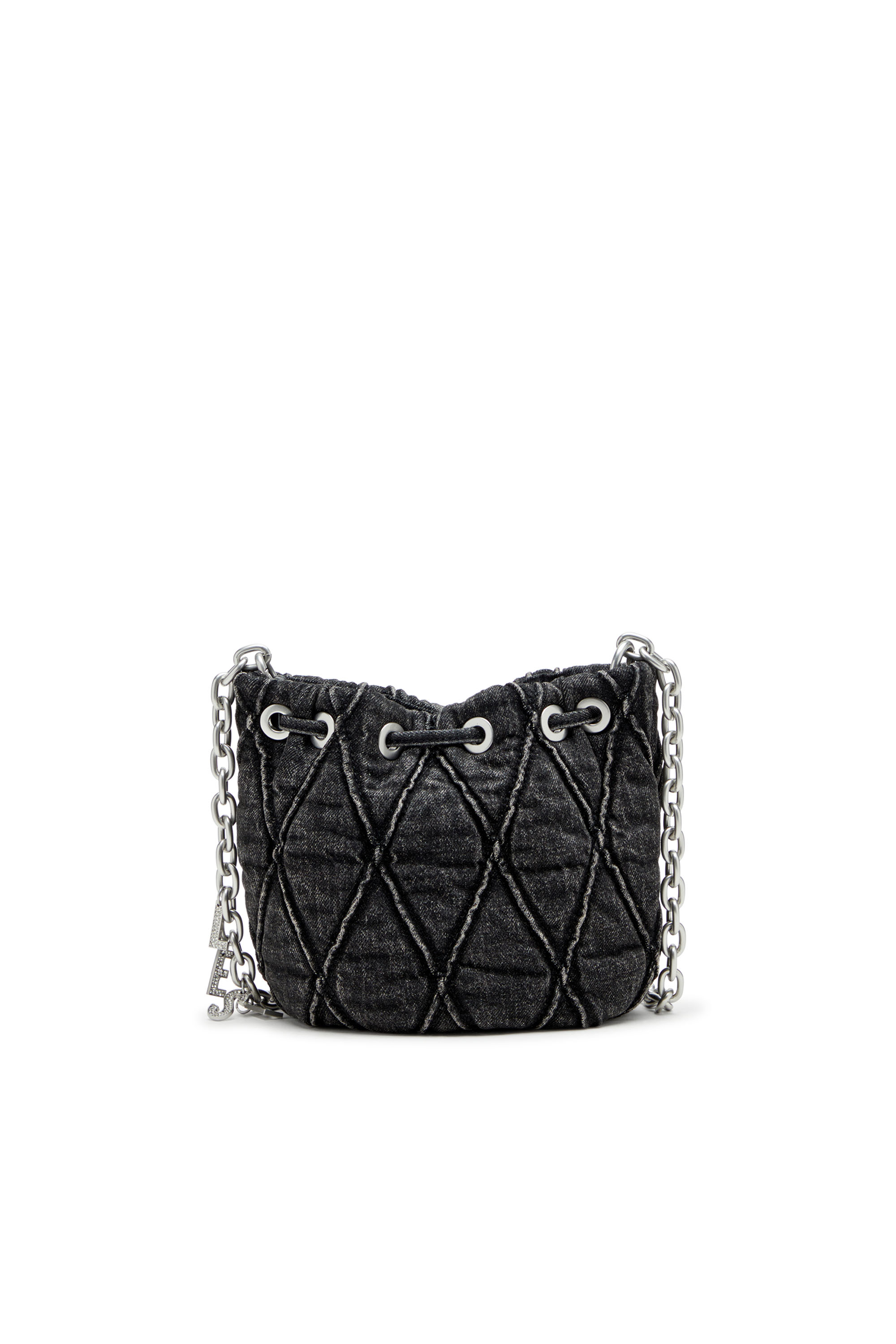 Diesel - CHARM-D BUCKET S, Woman's Mini bucket bag in treated quilted denim in Black - 2