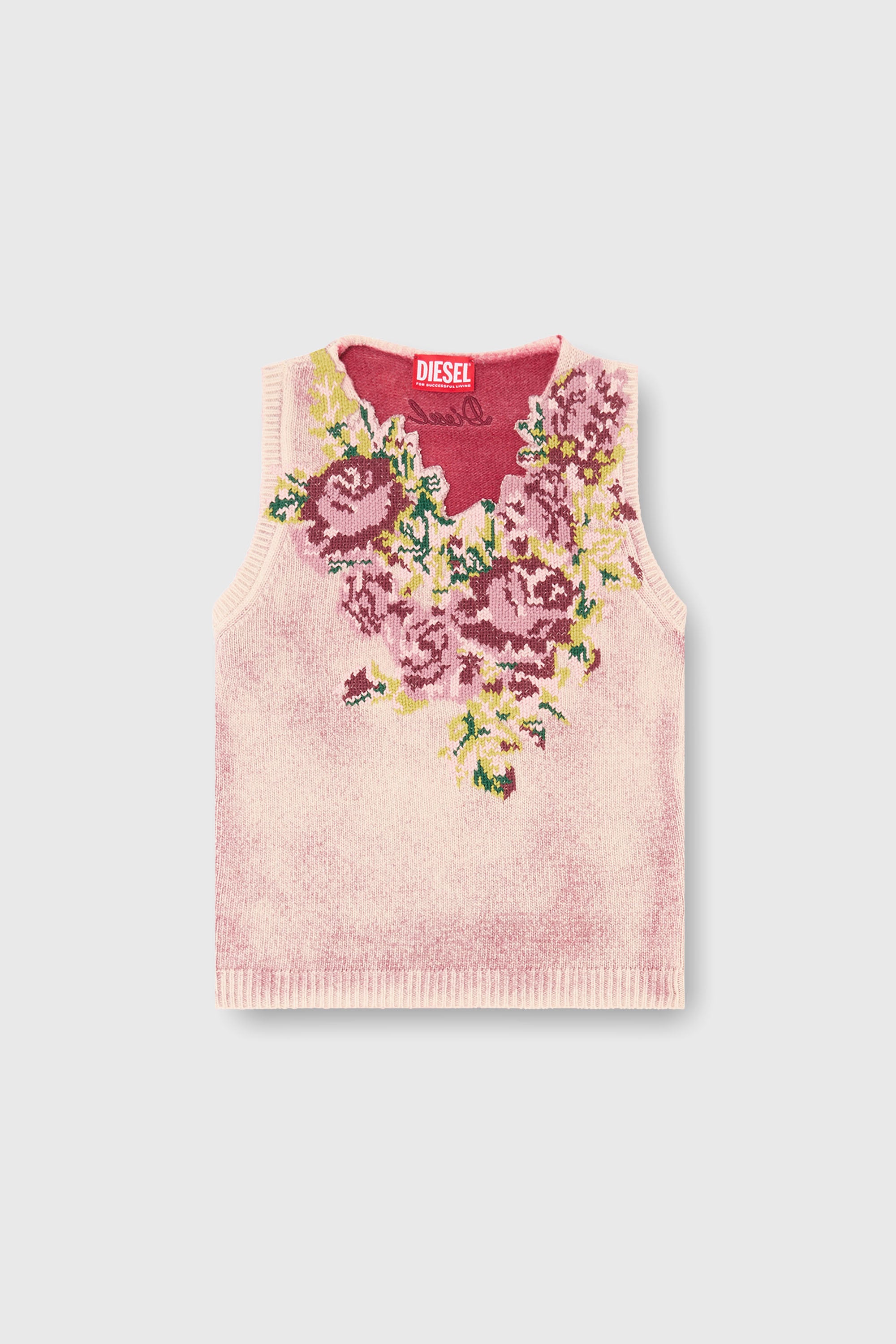 Diesel - M-RARIS, Woman's Knit vest in floral wool-blend knit in Pink - 1