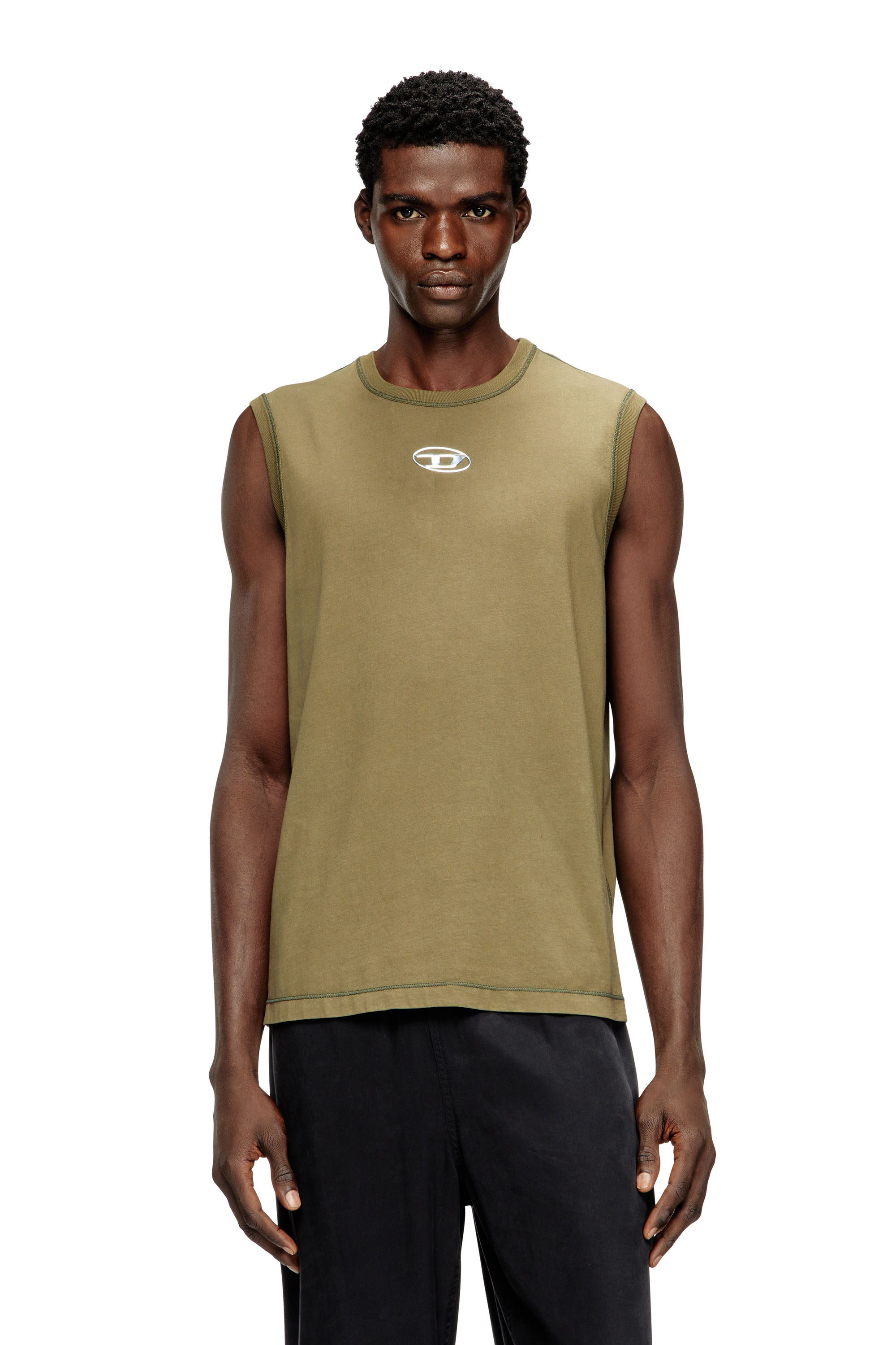 T-BISCO-IOD, 5AF Diesel - T-BISCO-IOD, Man's Sleeveless cotton top with metallic Oval D in null - 3