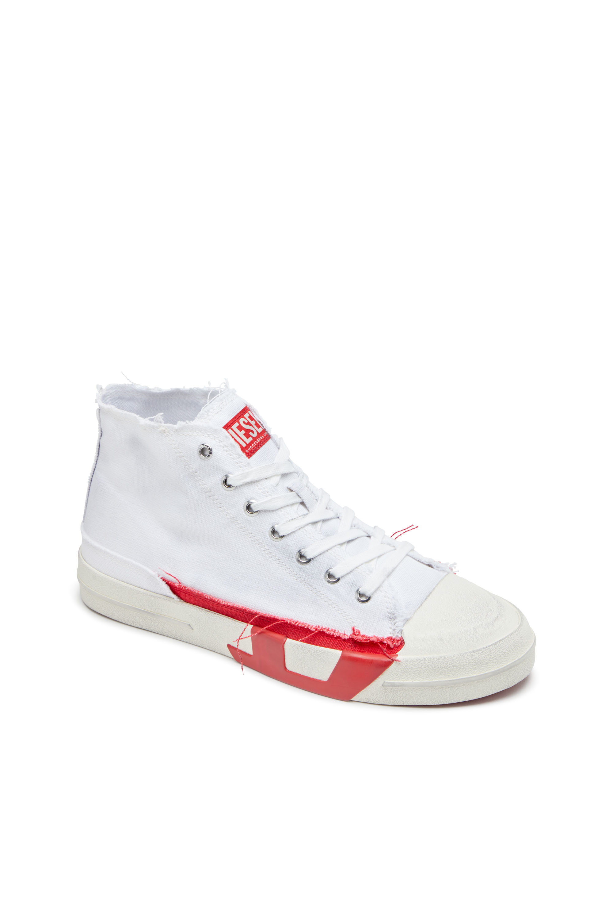 Diesel - S-D-VERSE MID, Man's S-D-Verse-Dirty-effect high-top canvas sneakers in White/Red - 6